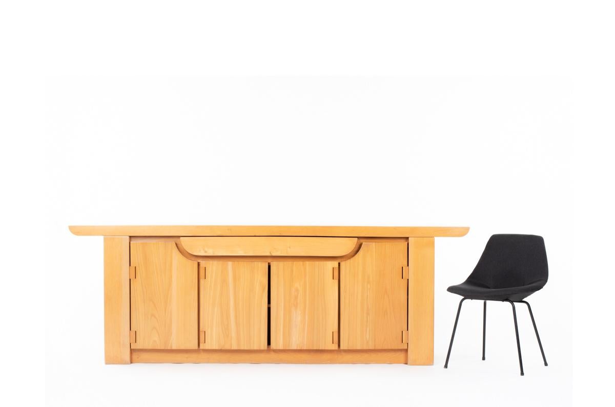 Mid-Century Modern Large Sideboard in Solid Elm by Luigi Gorgoni Edited by Roche Bobois 1980 For Sale