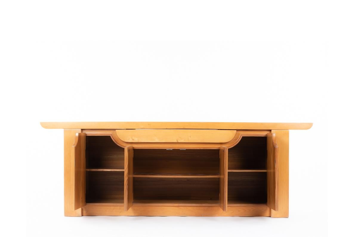 European Large Sideboard in Solid Elm by Luigi Gorgoni Edited by Roche Bobois 1980 For Sale