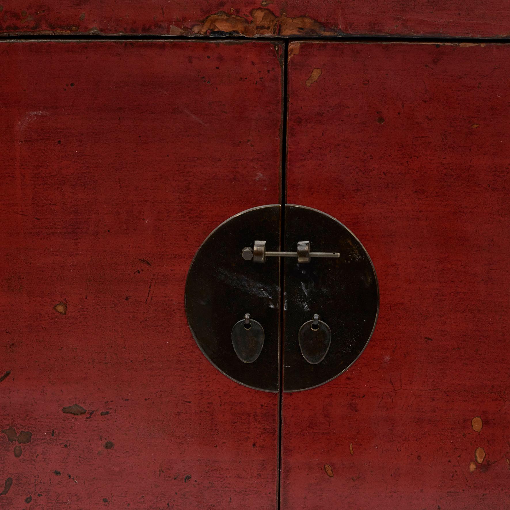 19th Century Large Sideboard, Original Red Lacquer