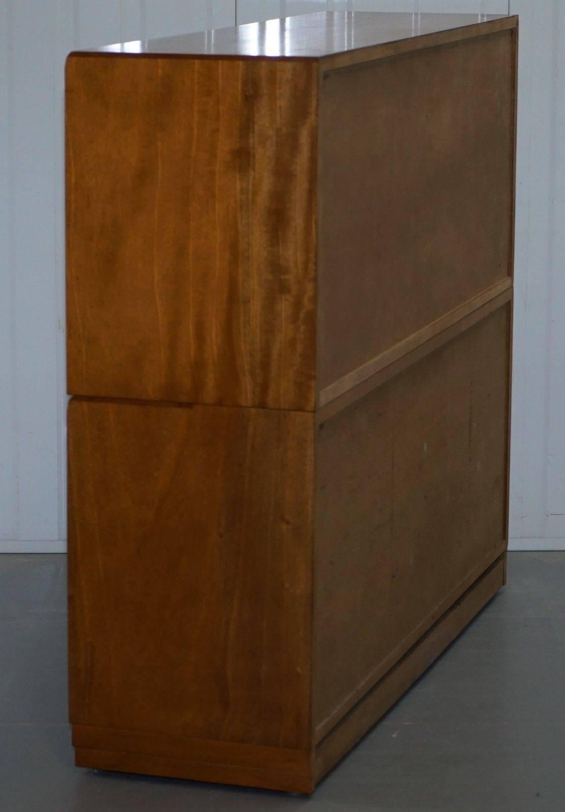 Large Sideboard Sized 1960s Simplex Honey Oak Stacking Bookcase Glass Doors 1