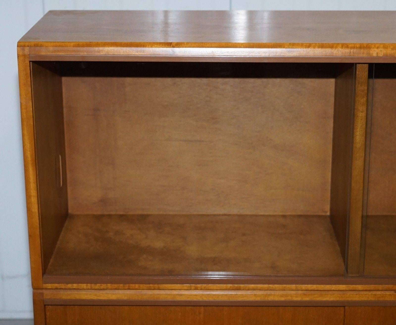 Mid-Century Modern Large Sideboard Sized 1960s Simplex Honey Oak Stacking Bookcase Glass Doors