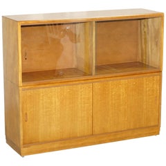 Grand buffet des années 1960 Simplex Honey Oak empilable avec portes en verre et portes en forme de bibliothèque