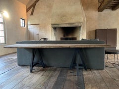 Large Side Table Console with 17th Century Walnut Top on Custom Oak Trestles