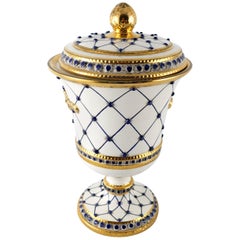 Large Sigma L2  Italian Ceramic Covered Urn with Rete Blue and Gold Accents