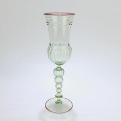 Large Signed Alan Goldfarb American Art Glass Venetian Style Glass Goblet