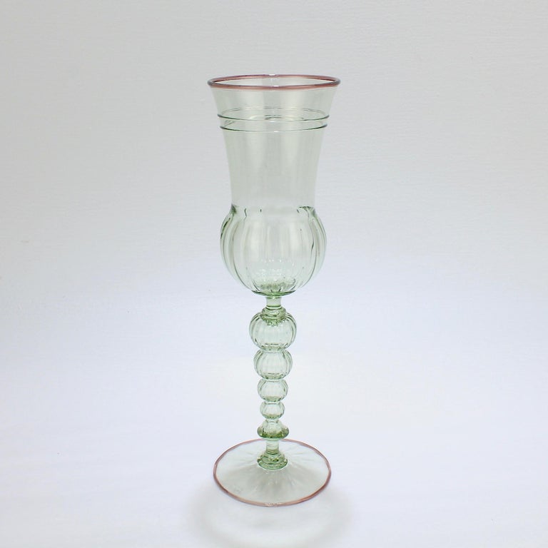 Renaissance Large Signed Alan Goldfarb American Art Glass Venetian Style Glass Goblet For Sale