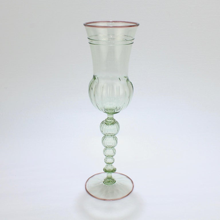 Large Signed Alan Goldfarb American Art Glass Venetian Style Glass Goblet In Good Condition For Sale In Philadelphia, PA