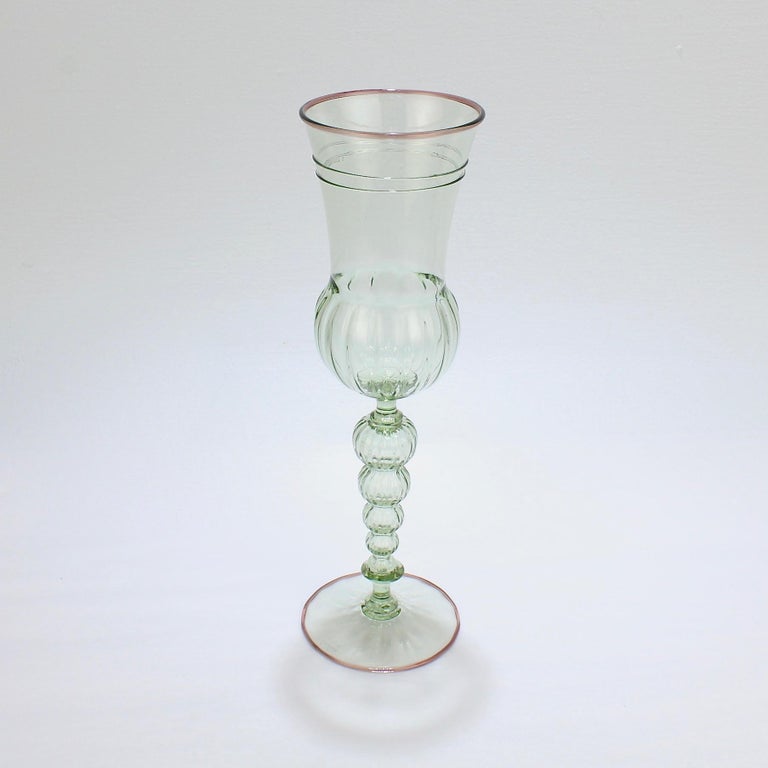 20th Century Large Signed Alan Goldfarb American Art Glass Venetian Style Glass Goblet For Sale