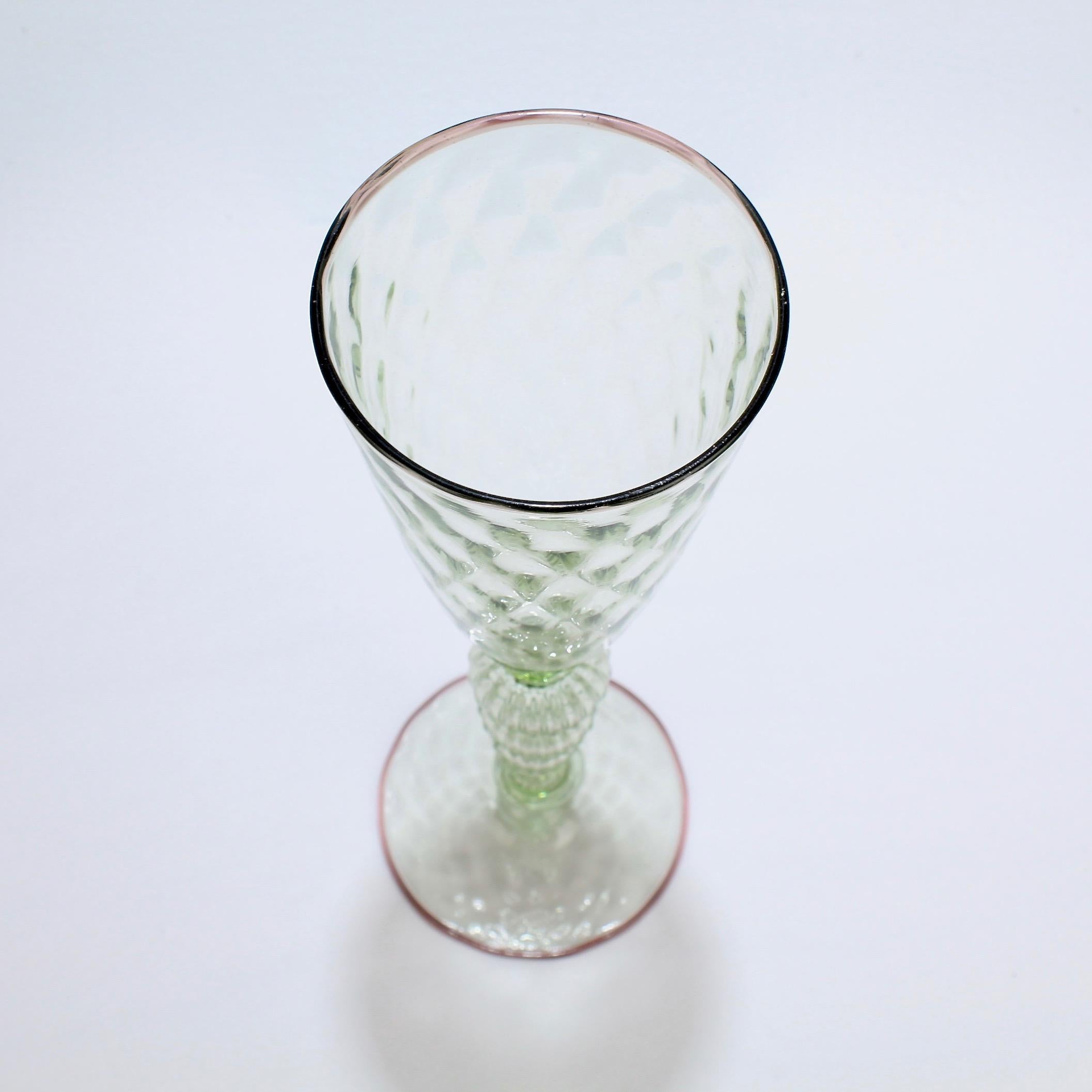 Renaissance Large Signed Alan Goldfarb American Art Glass Venetian Style Glass Goblet For Sale