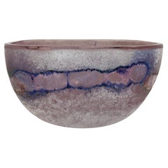 Grand bol en verre bleu, blanc et améthyste signé Alfredo Barbini Scavo, années 1970