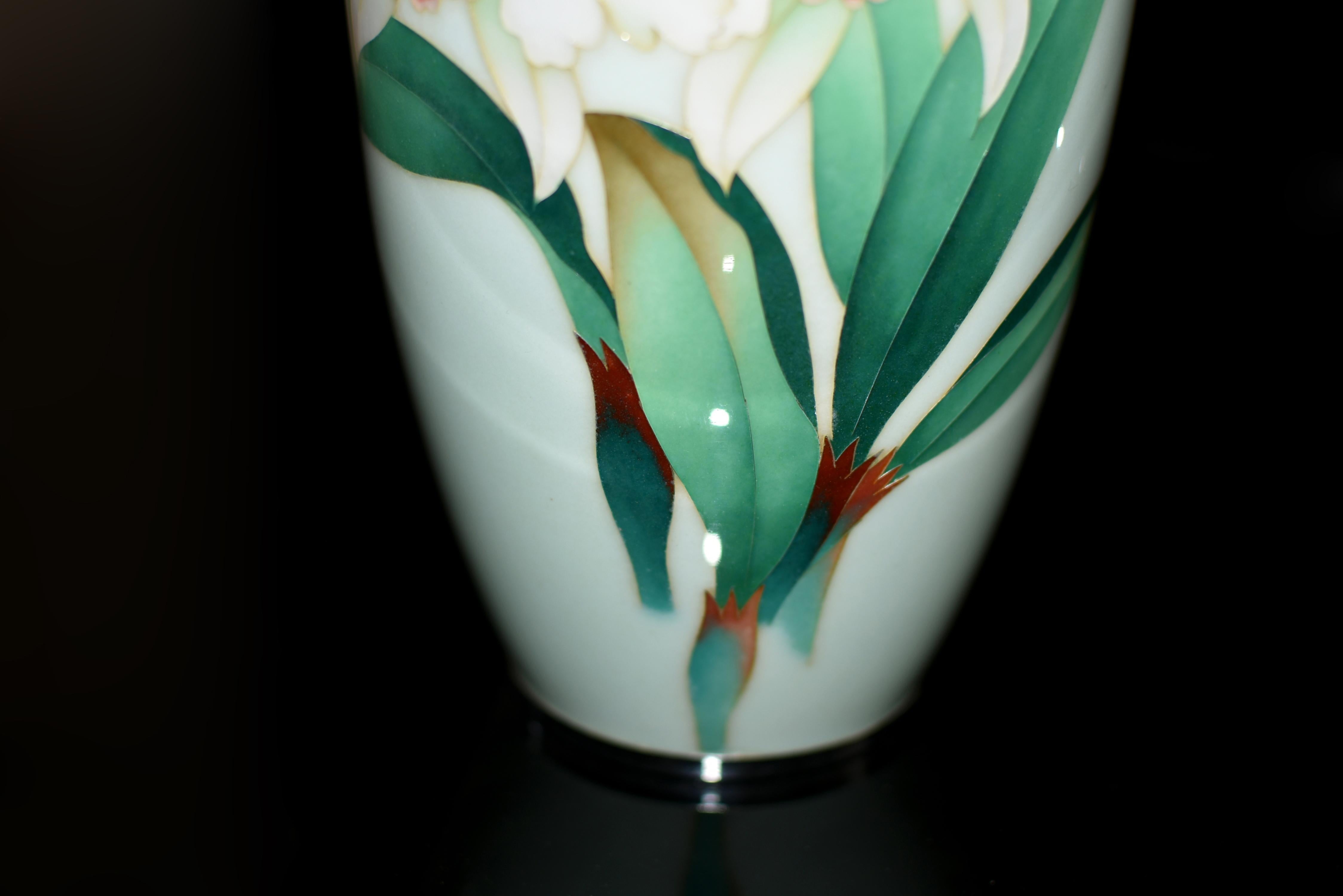 Large Signed Ando Jubei Japanese Cloisonné Vase Orchids 10