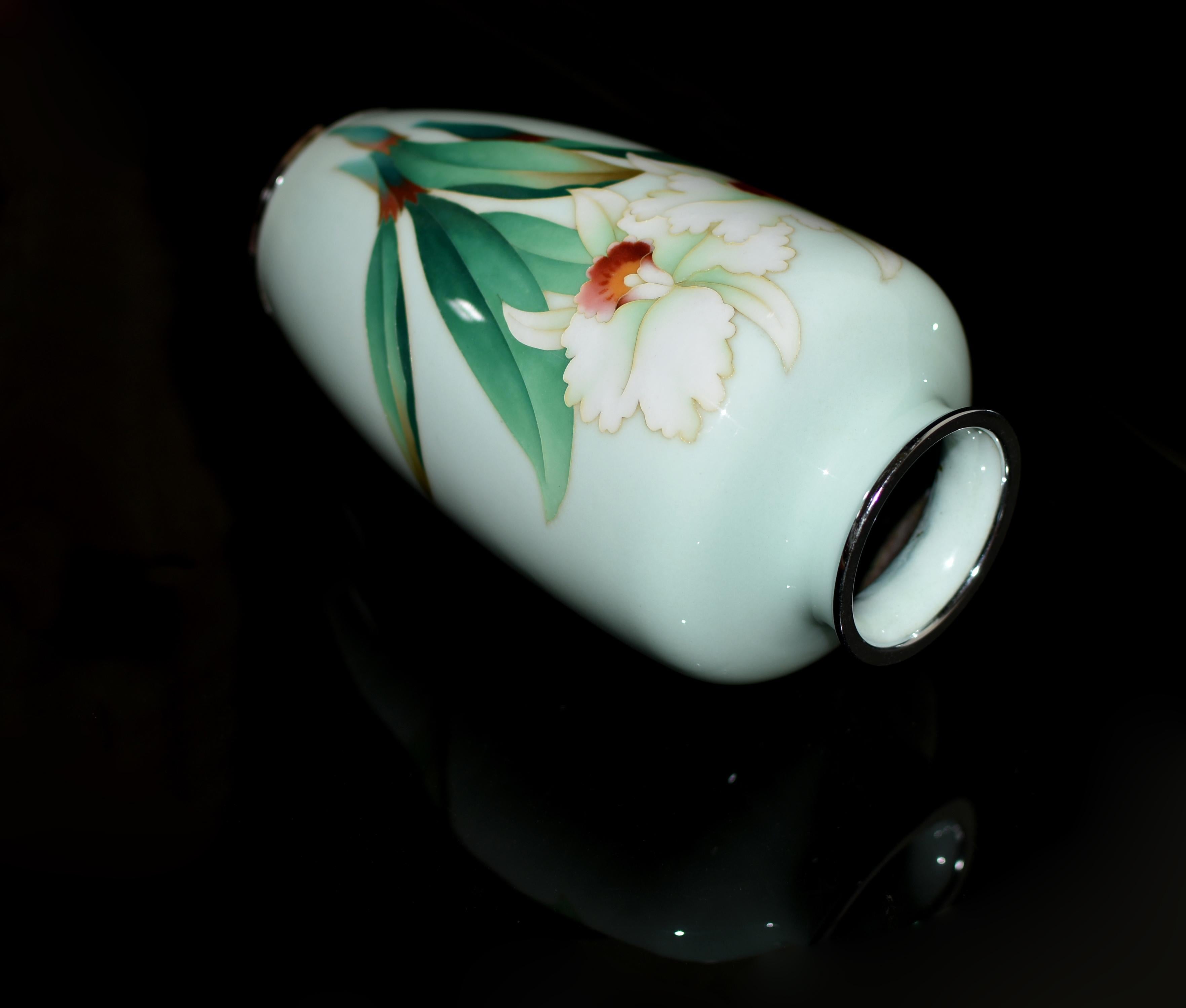 Large Signed Ando Jubei Japanese Cloisonné Vase Orchids 10
