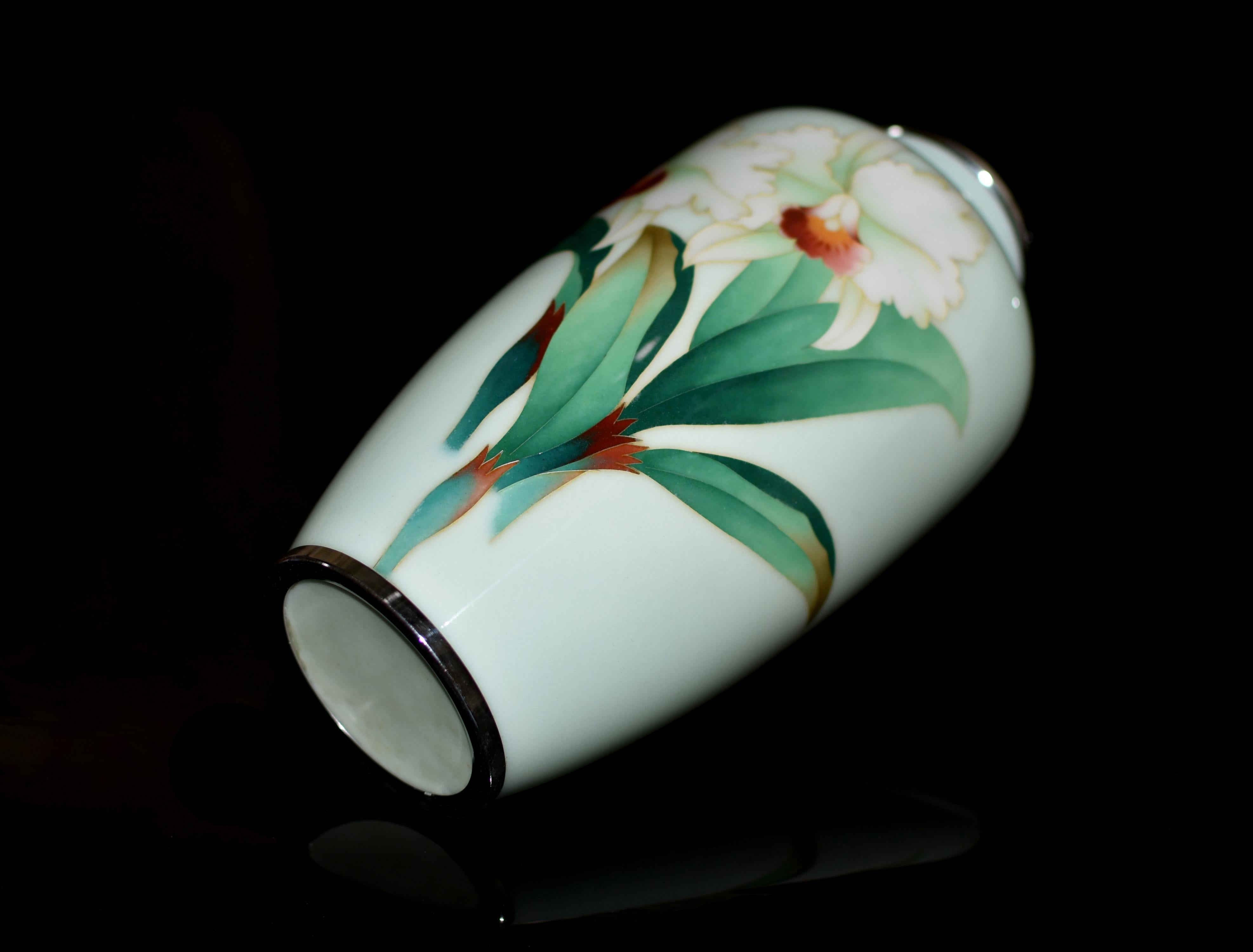 Large Signed Ando Jubei Japanese Cloisonné Vase Orchids 10