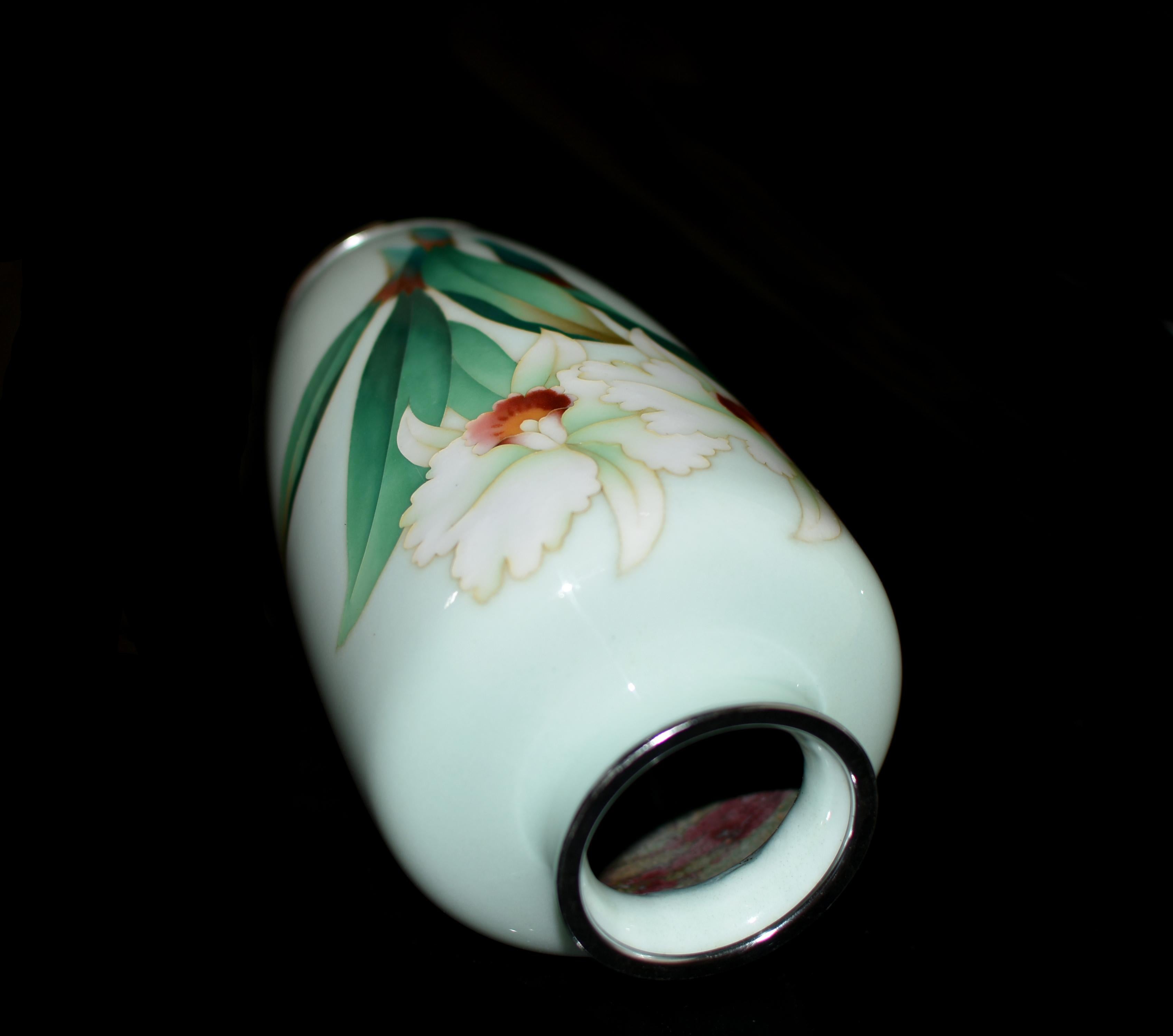Large Signed Ando Jubei Japanese Cloisonné Vase Orchids 10