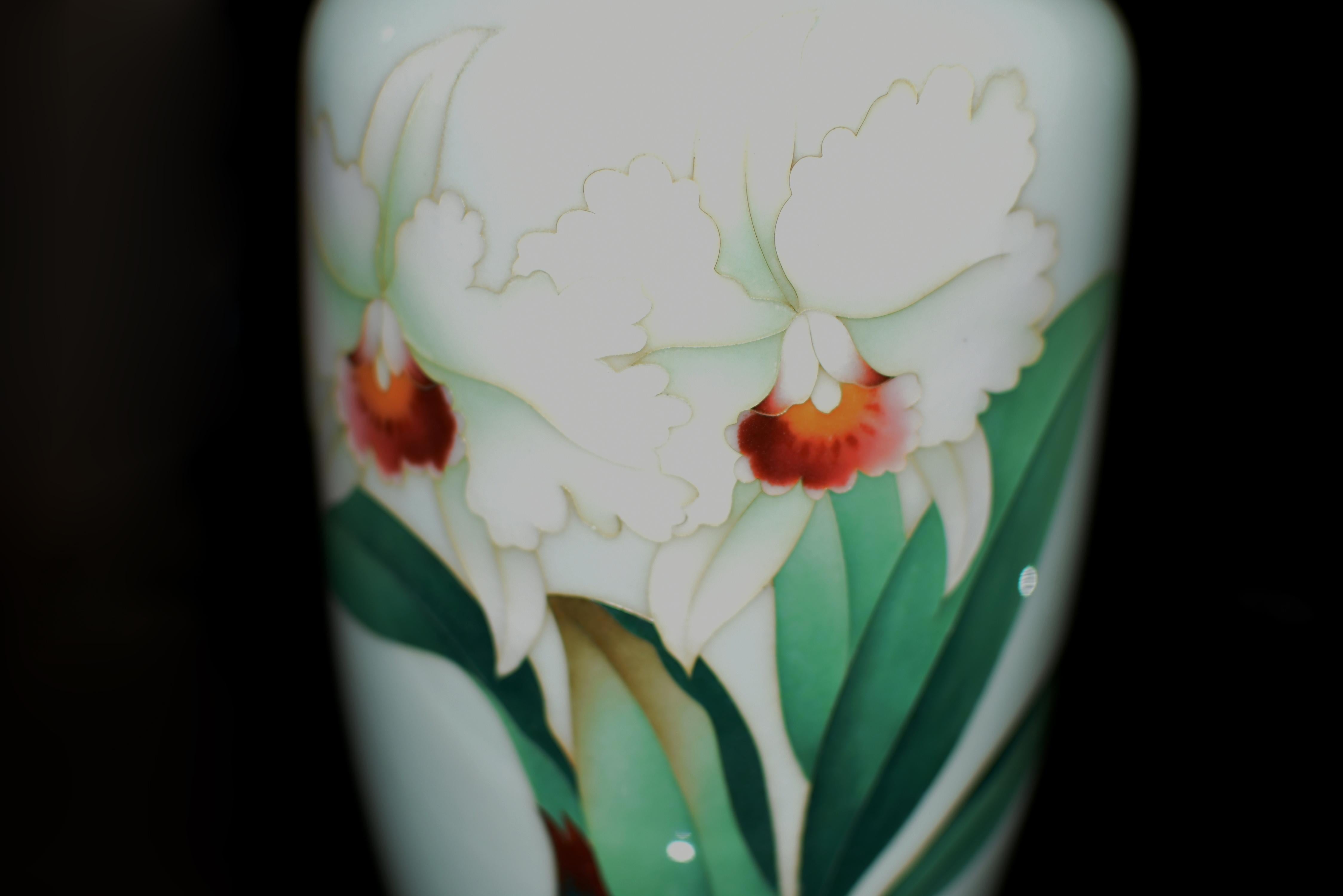 Meiji Large Signed Ando Jubei Japanese Cloisonné Vase Orchids 10