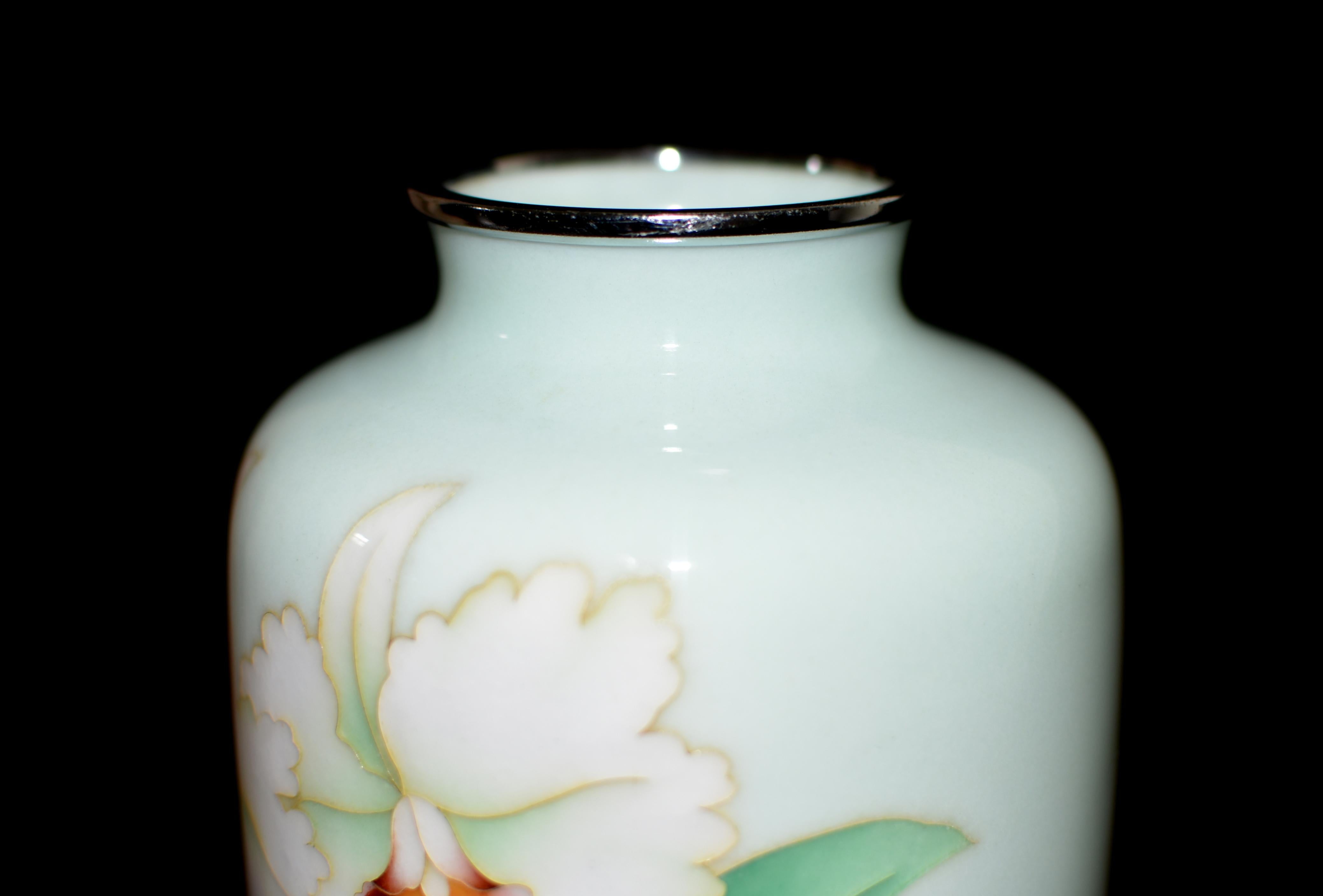 Metal Large Signed Ando Jubei Japanese Cloisonné Vase Orchids 10