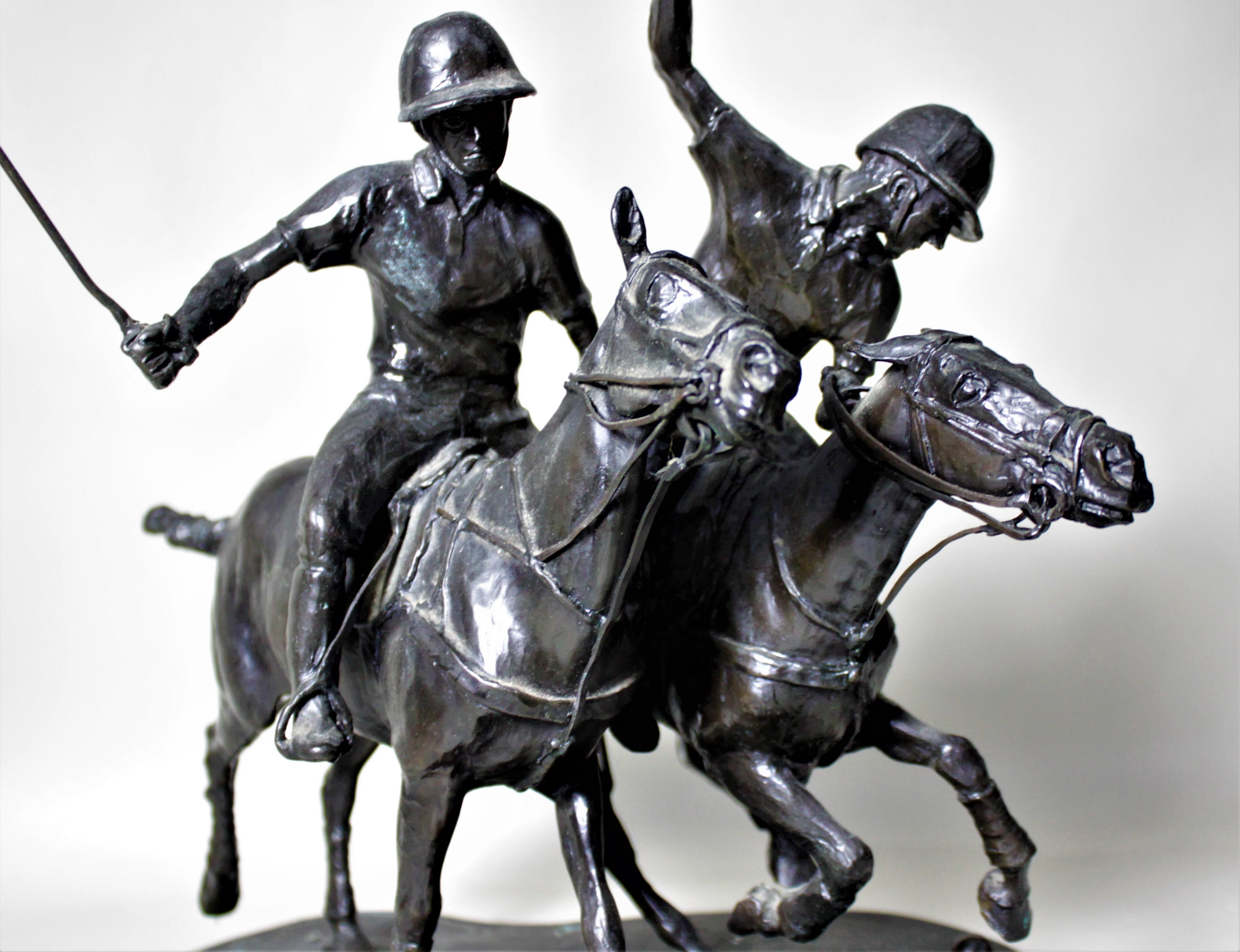 Large Signed Antique Bronze Polo Players Sculpture Titled 