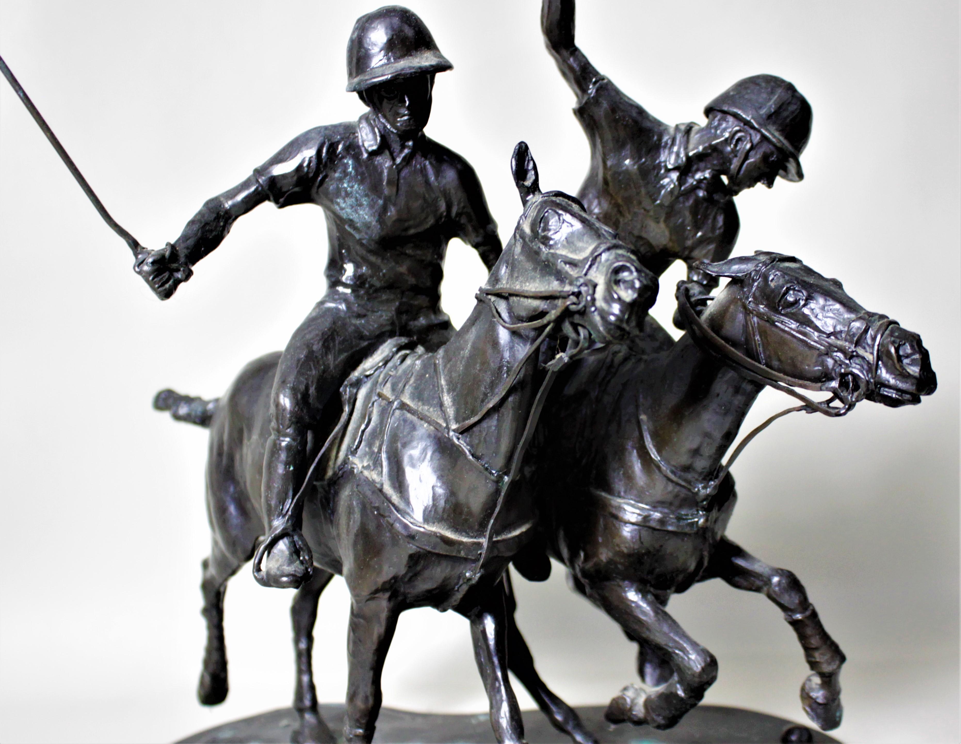 Large Signed Antique Bronze Polo Players Sculpture Titled 