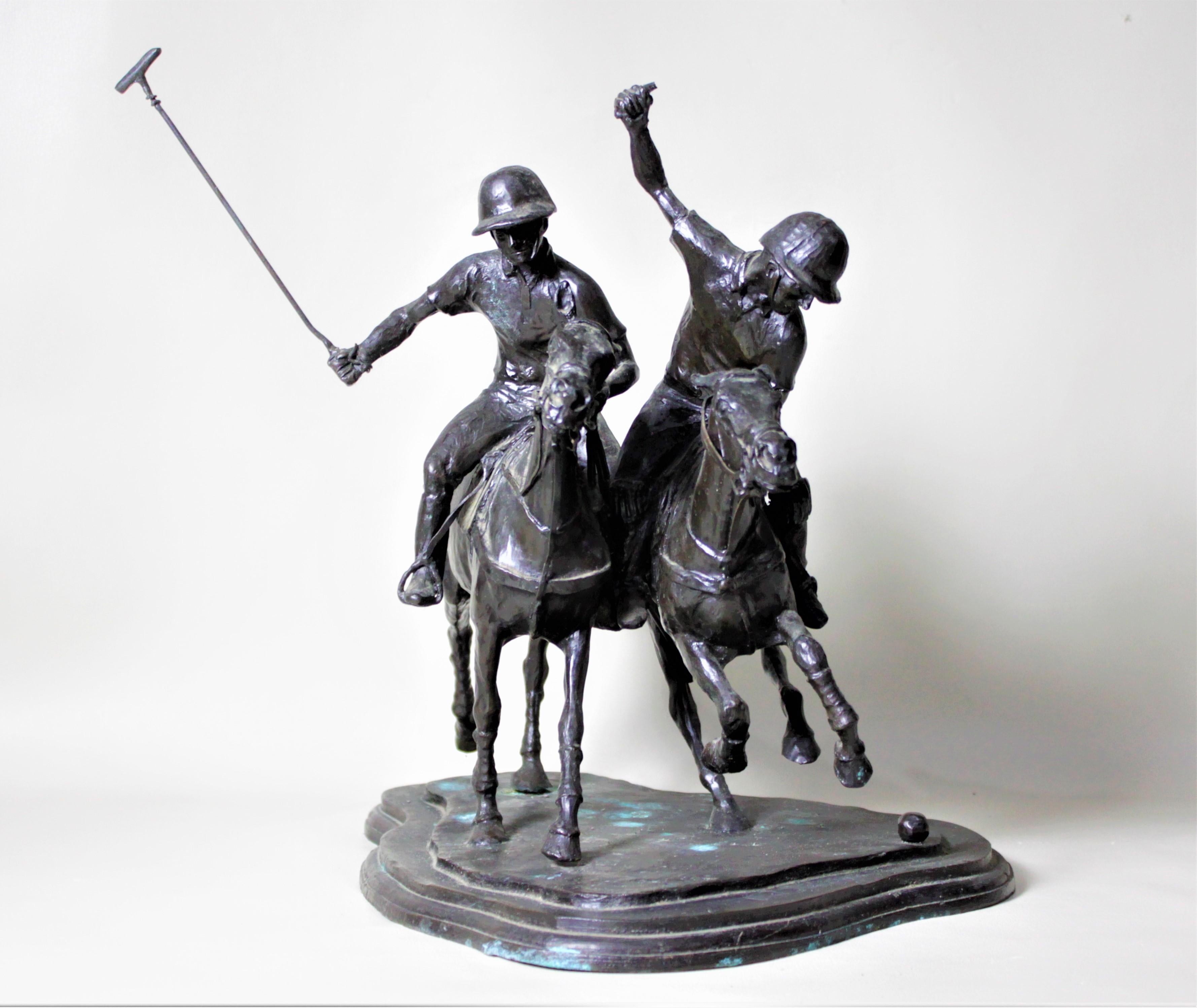 Große signierte antike Bronze-Polospieler-Skulptur mit dem Titel „The Ride Off“ (Unbekannt) im Angebot