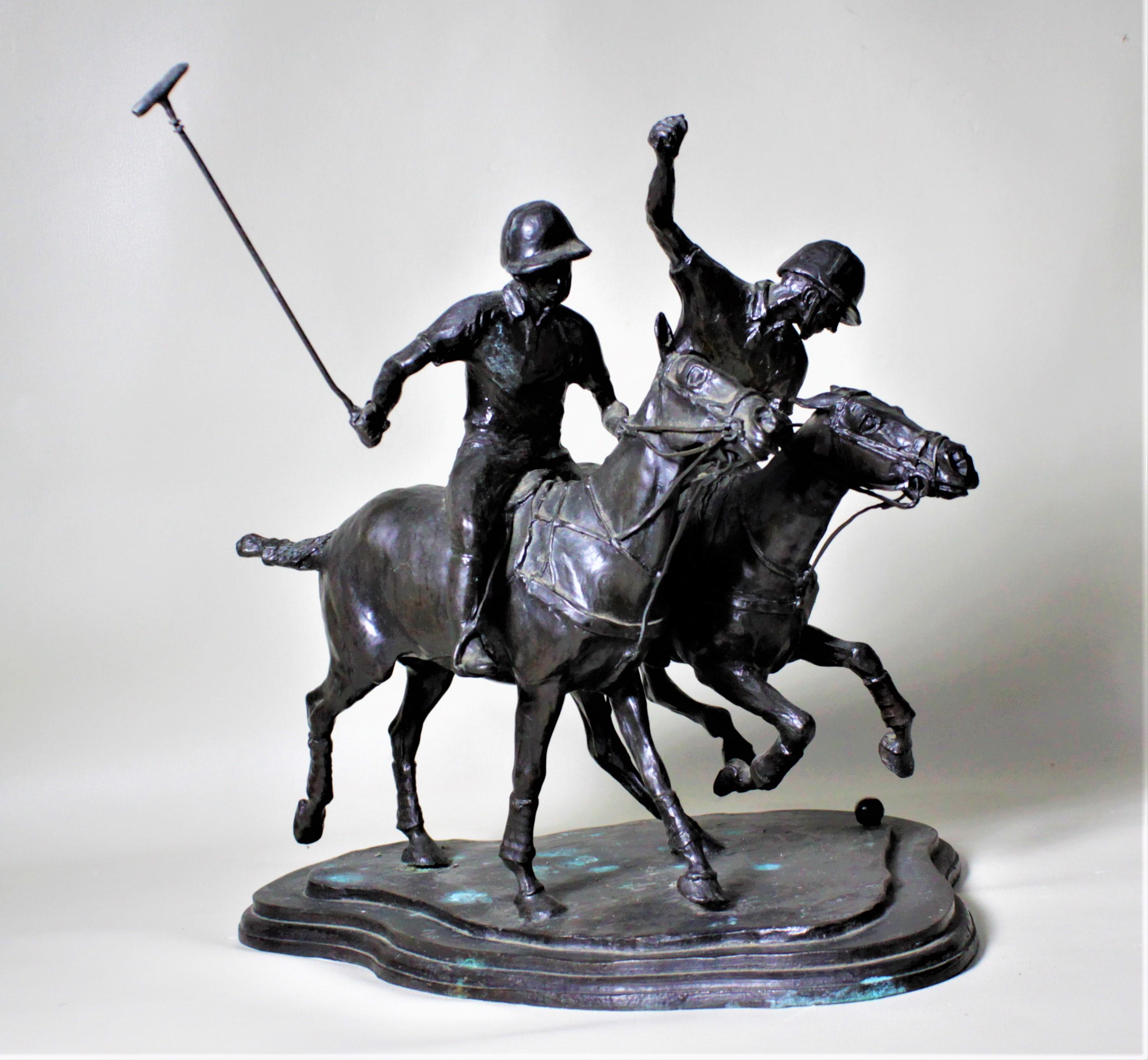 Cast Large Signed Antique Bronze Polo Players Sculpture Titled 
