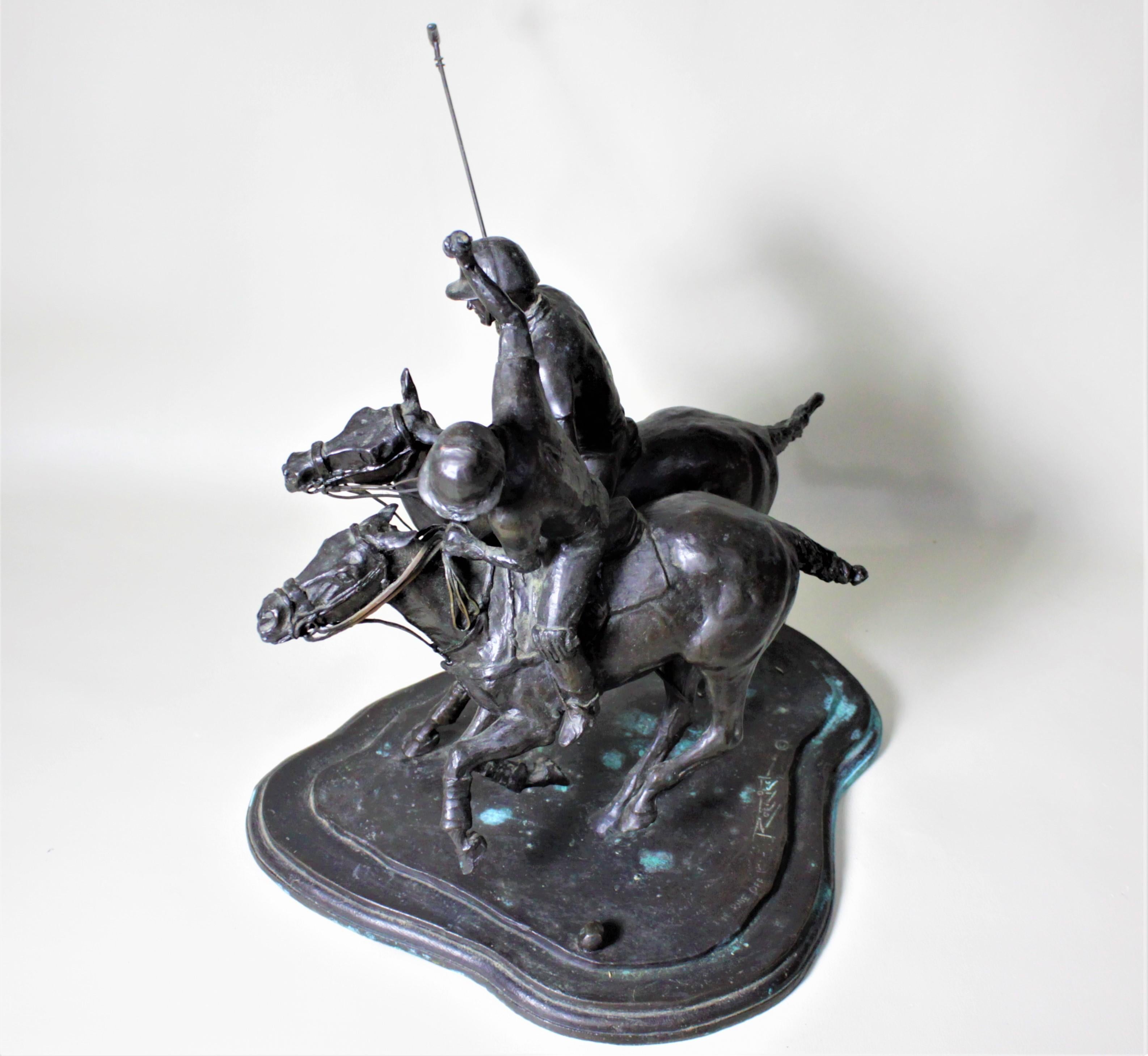 20th Century Large Signed Antique Bronze Polo Players Sculpture Titled 