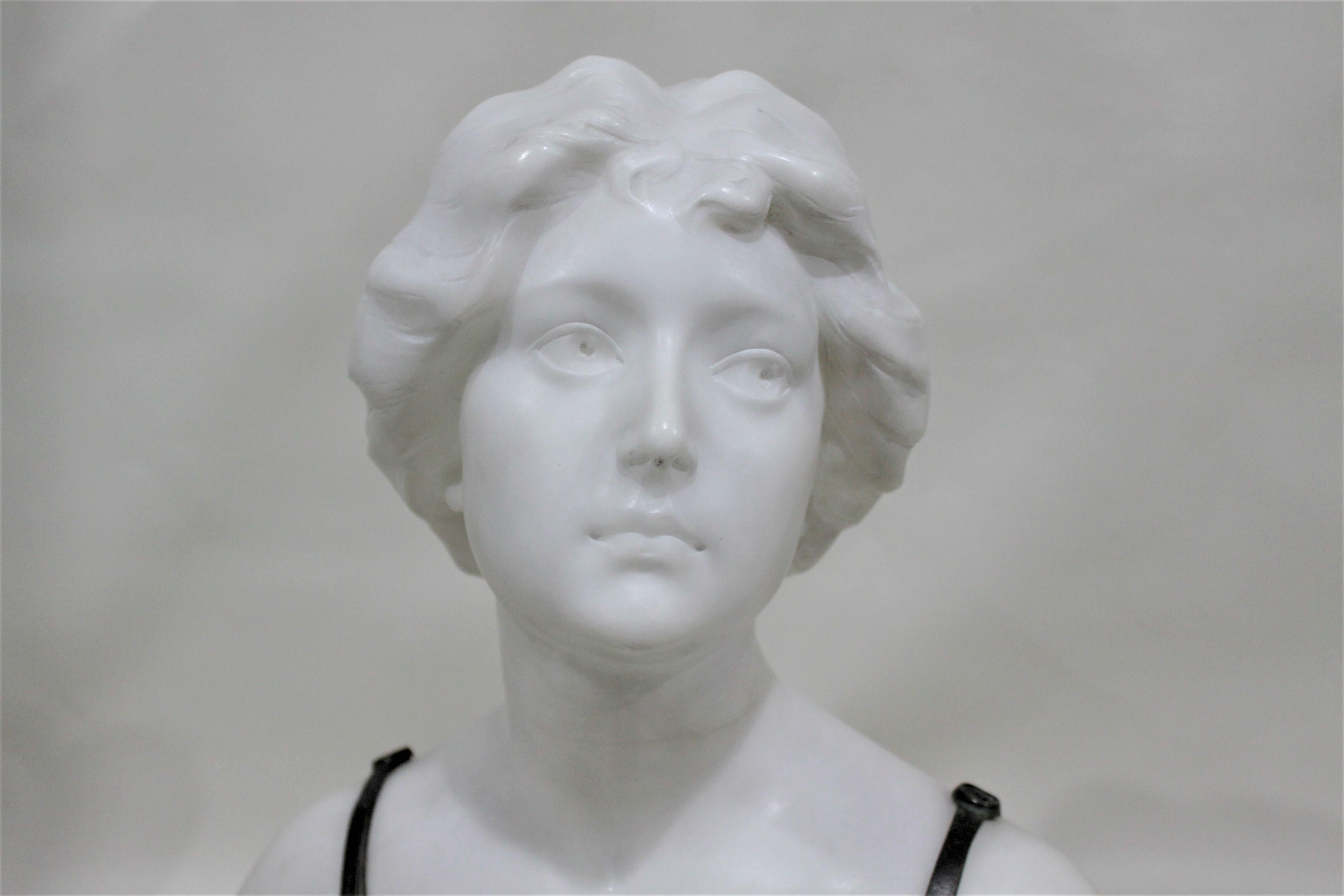 Large Signed Art Nouveau Carved Alabaster and Bronze Female Sculpture or Bust 6