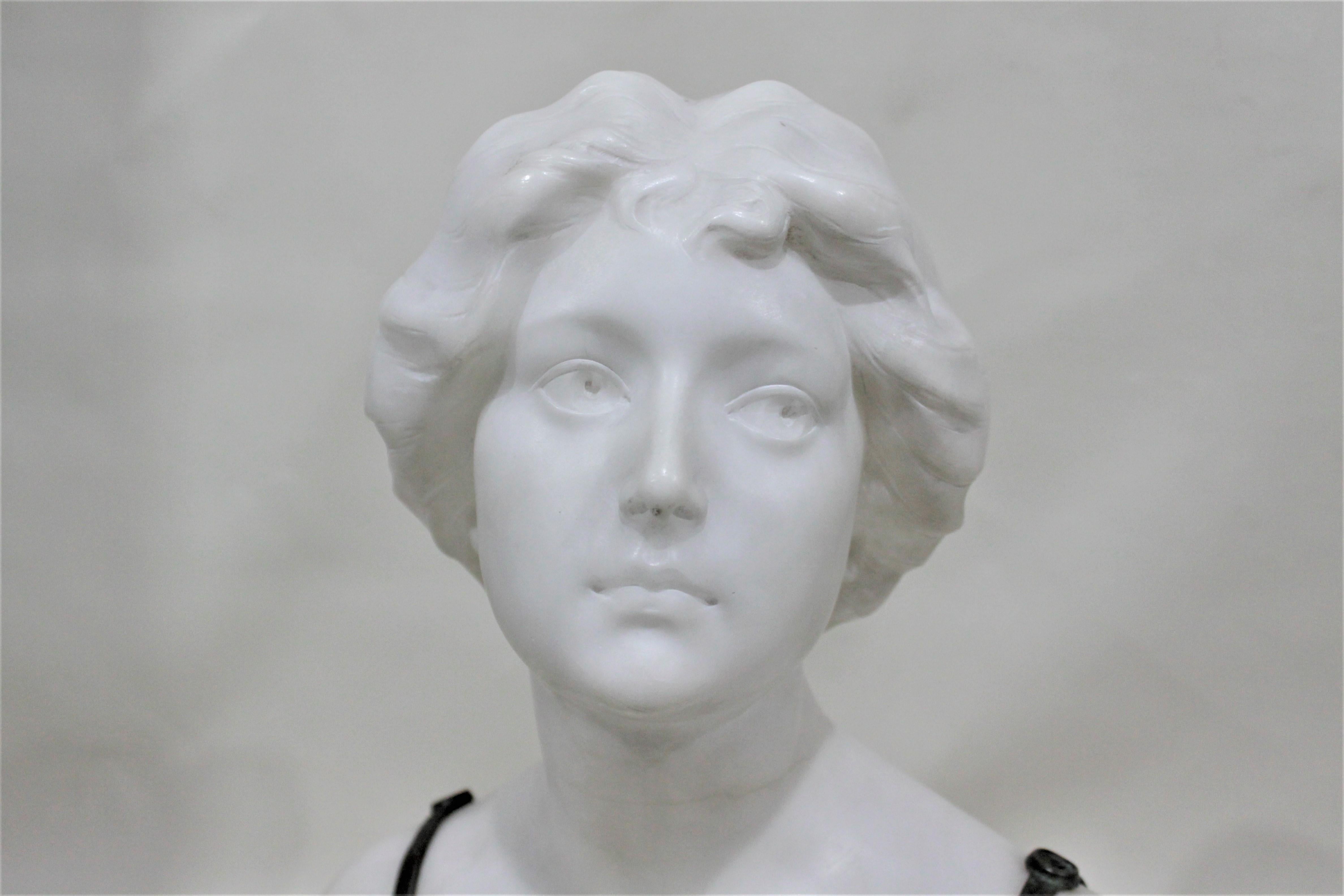 Large Signed Art Nouveau Carved Alabaster and Bronze Female Sculpture or Bust 7