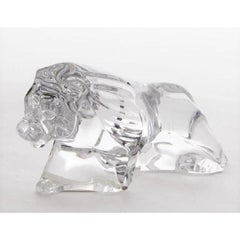 Large Signed Baccarat French Crystal Lion Sculpture, 1990s
