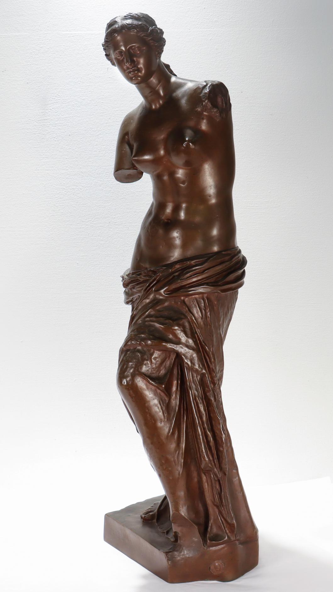 Patinated Large Signed Barbedienne Antique French Bronze Sculpture of the Venus de Milo  For Sale