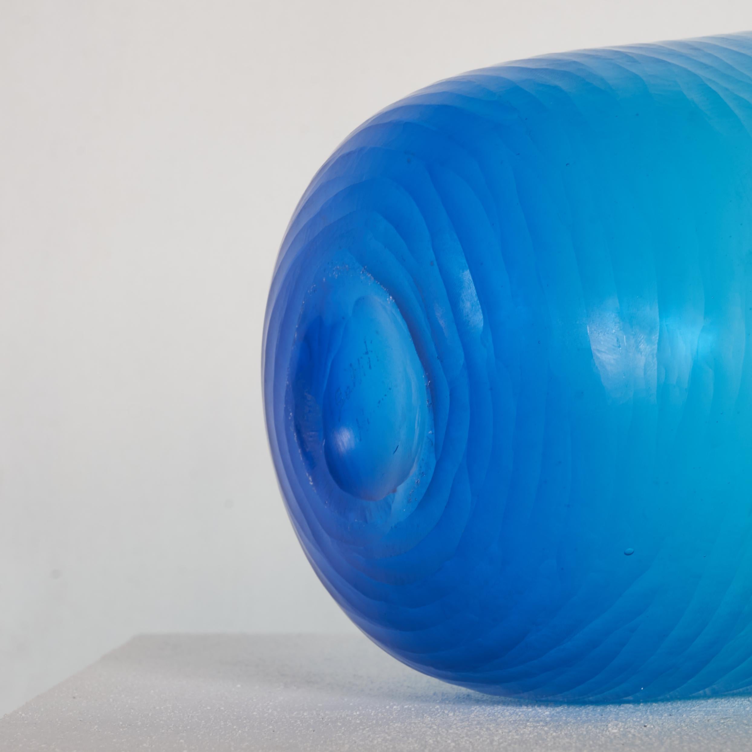 Salviati 'Battuto' Carved Blue Murano Art Glass Vase 1960s For Sale 1