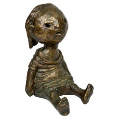 Large Signed Bronze Sculpture of a Little Girl by Sergio Unia