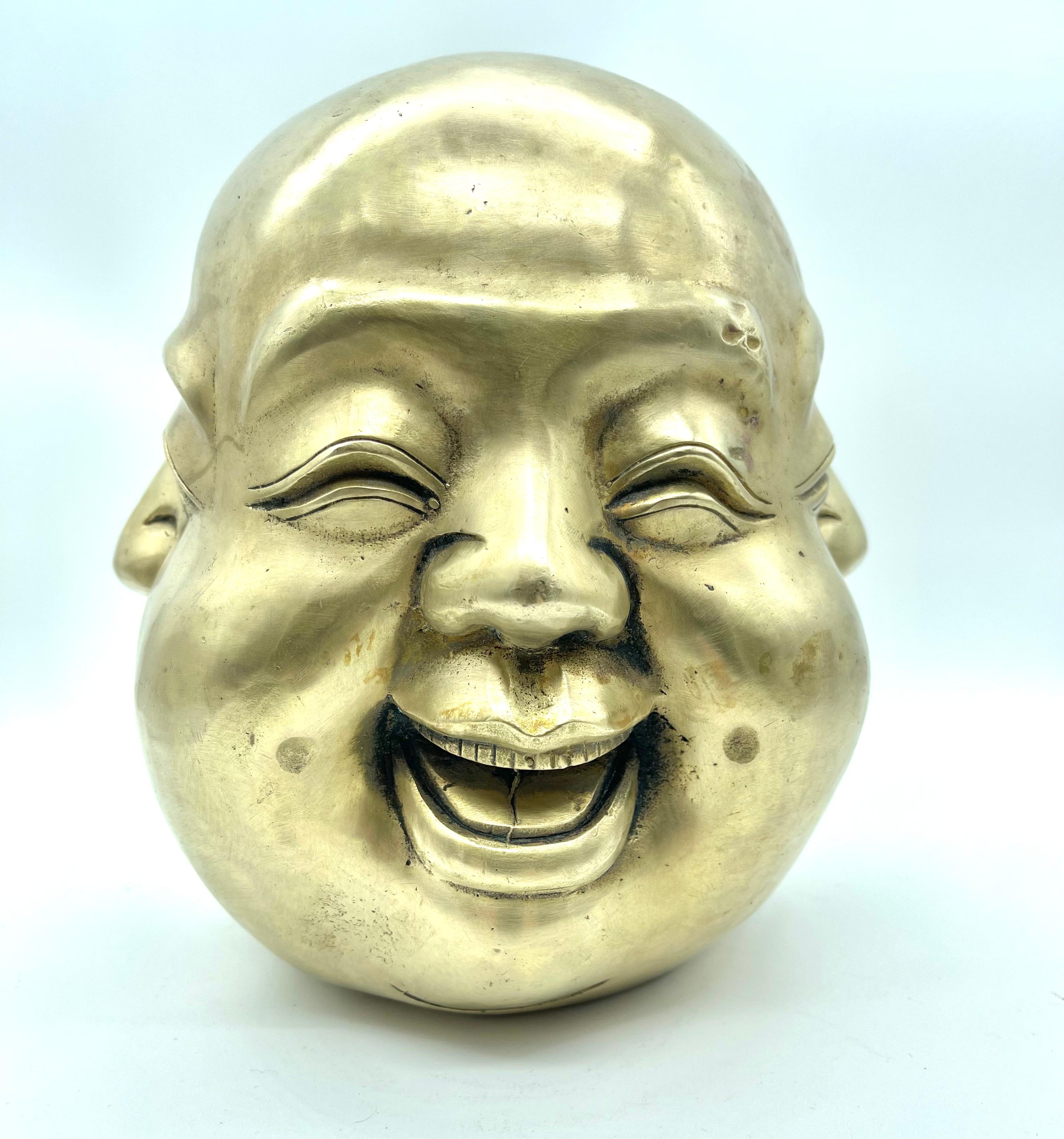 Gran estatua de bronce firmada de Buda de cuatro caras Chino en venta