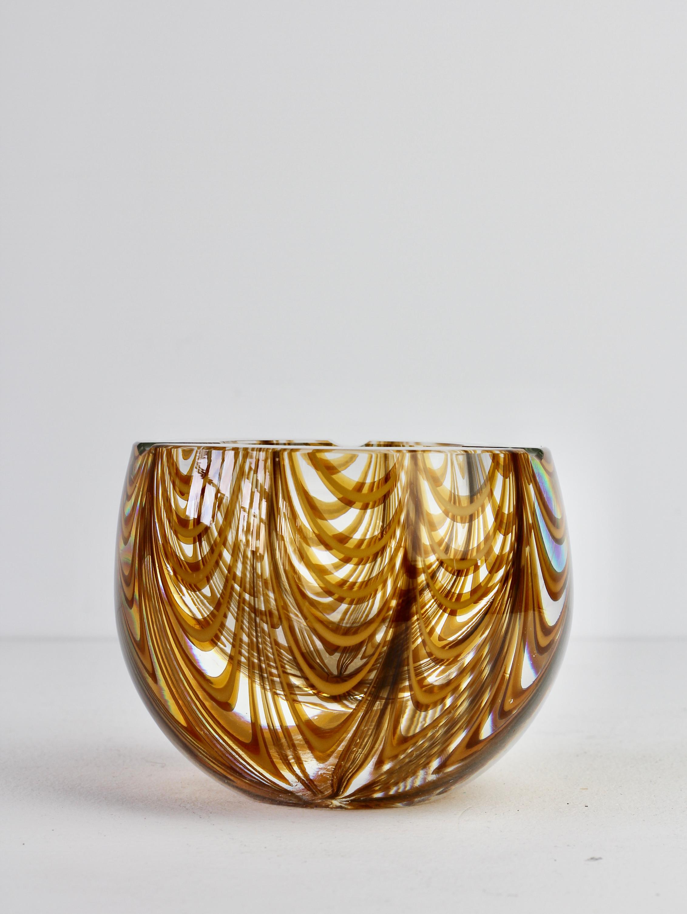 Large Signed Cenedese 1970s Italian Amber 'Zebrato' Clear Murano Glass Ashtray 8