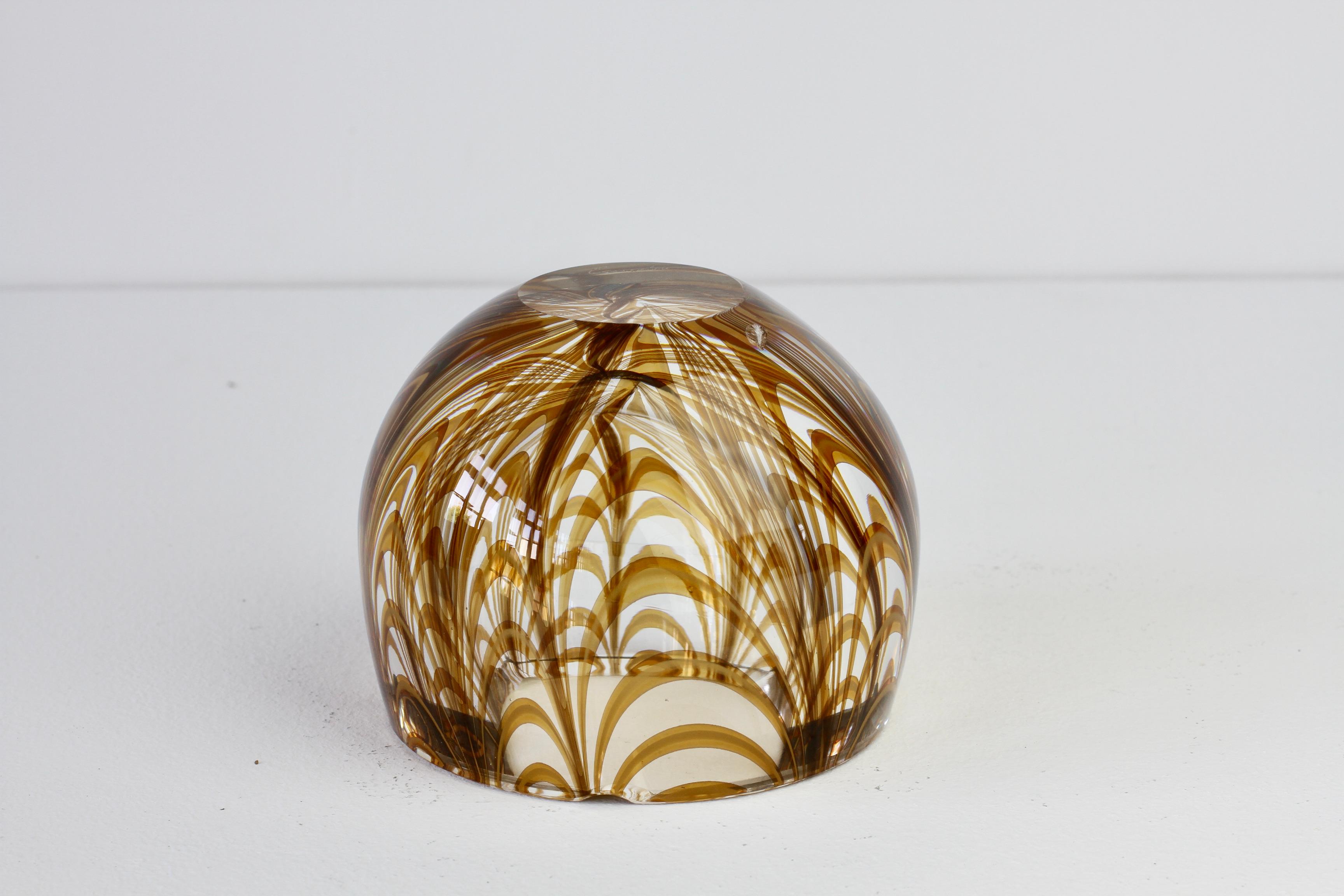 Large Signed Cenedese 1970s Italian Amber 'Zebrato' Clear Murano Glass Ashtray For Sale 8