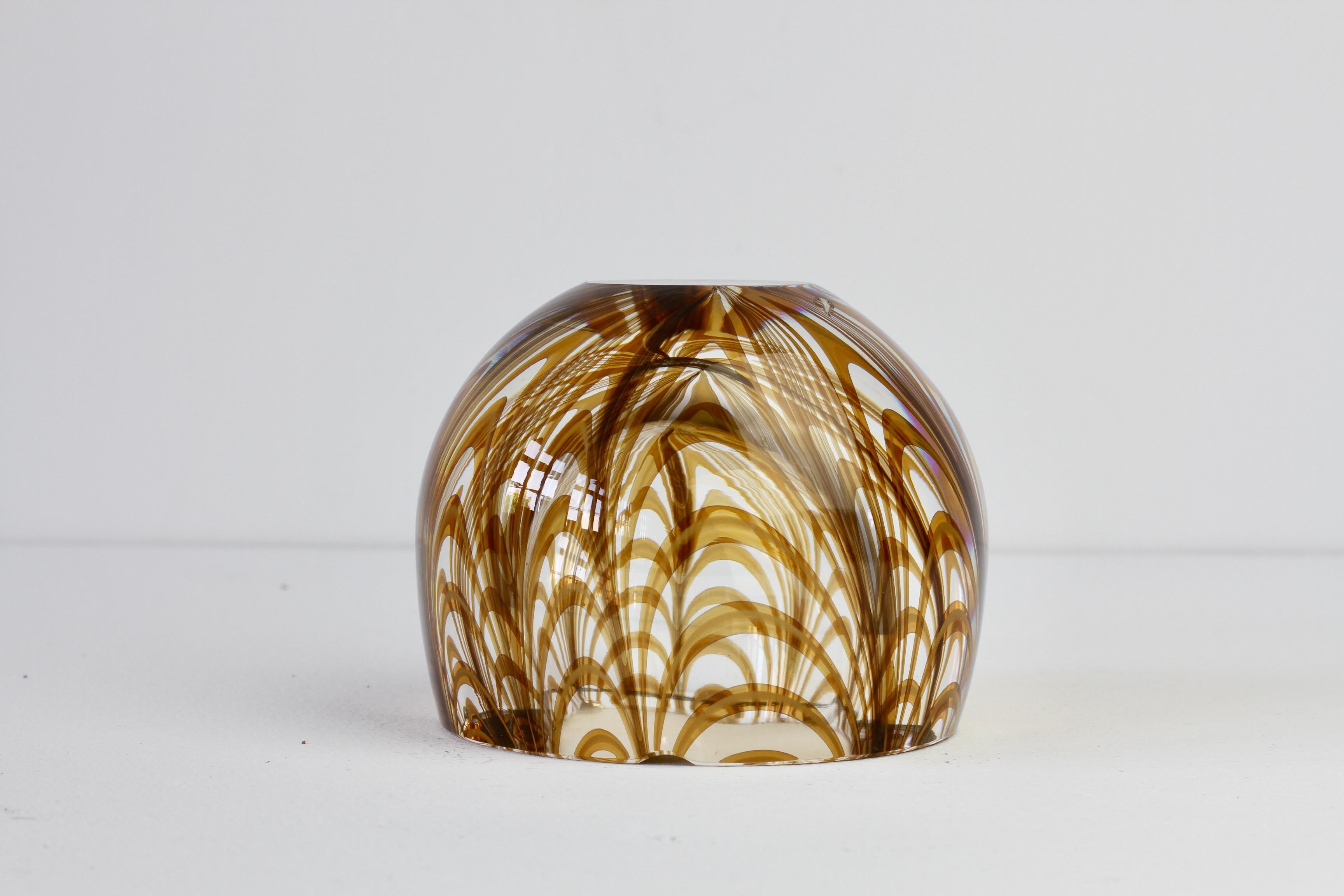 Large Signed Cenedese 1970s Italian Amber 'Zebrato' Clear Murano Glass Ashtray For Sale 9