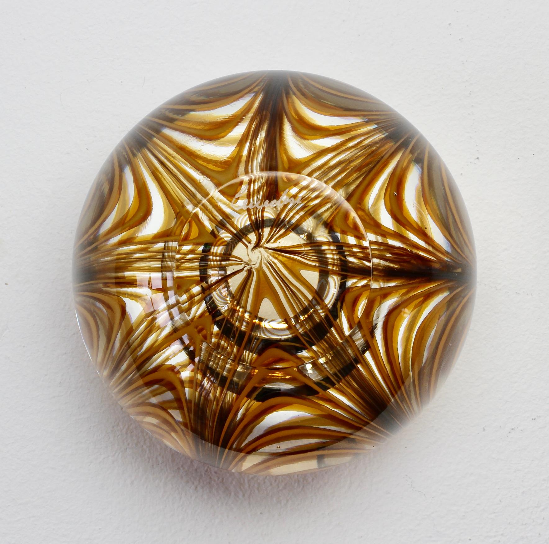 Large Signed Cenedese 1970s Italian Amber 'Zebrato' Clear Murano Glass Ashtray 14