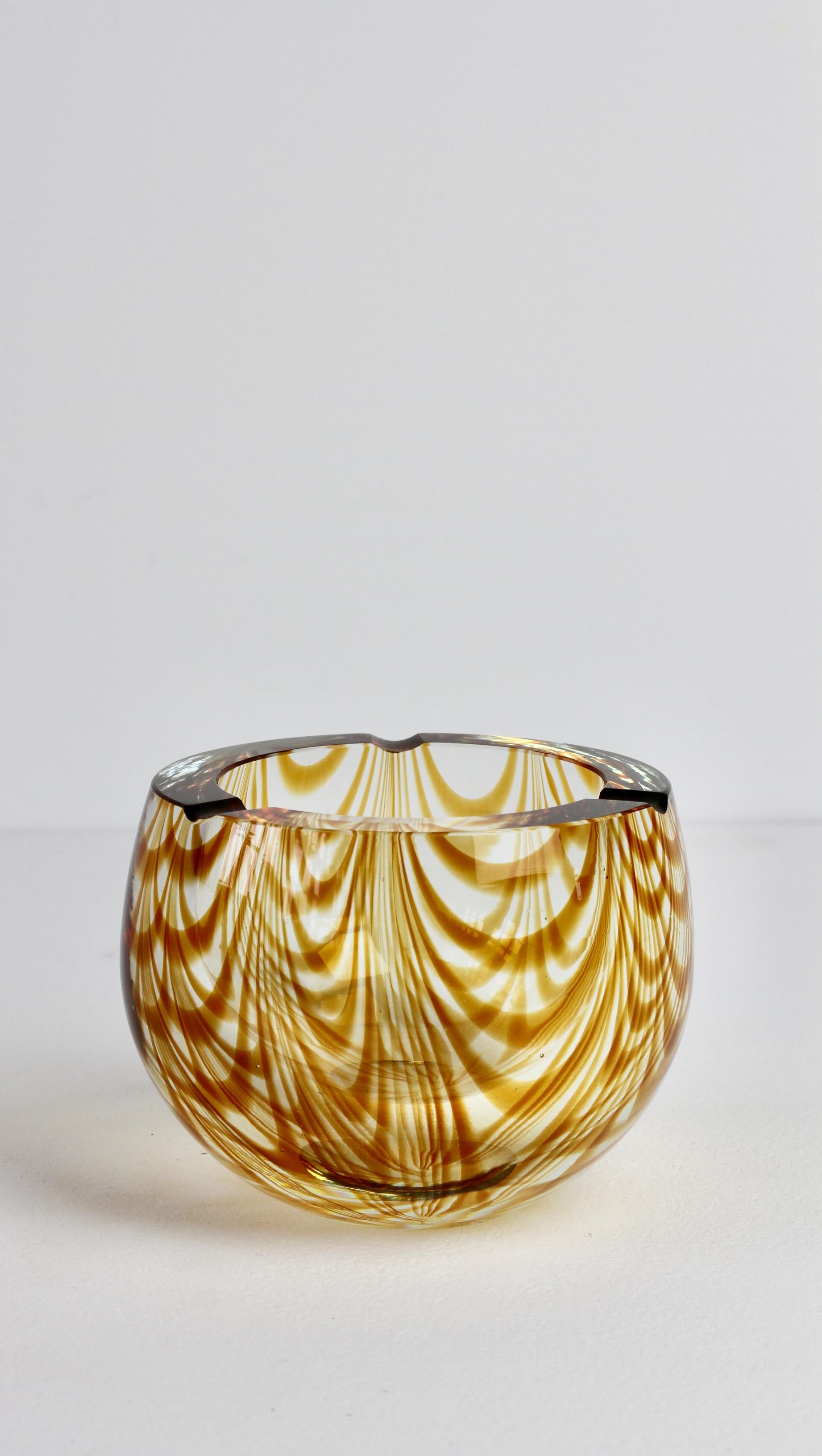 20th Century Large Signed Cenedese 1970s Italian Amber 'Zebrato' Clear Murano Glass Ashtray