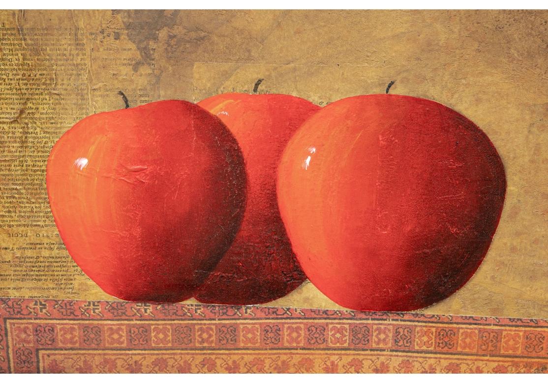 Gran obra contemporánea firmada de técnica mixta sobre tabla, manzanas y alfombras Moderno de mediados de siglo en venta