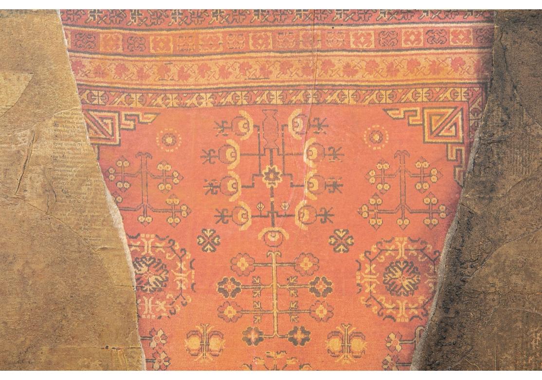Gran obra contemporánea firmada de técnica mixta sobre tabla, manzanas y alfombras en Bastante bueno estado para la venta en Bridgeport, CT