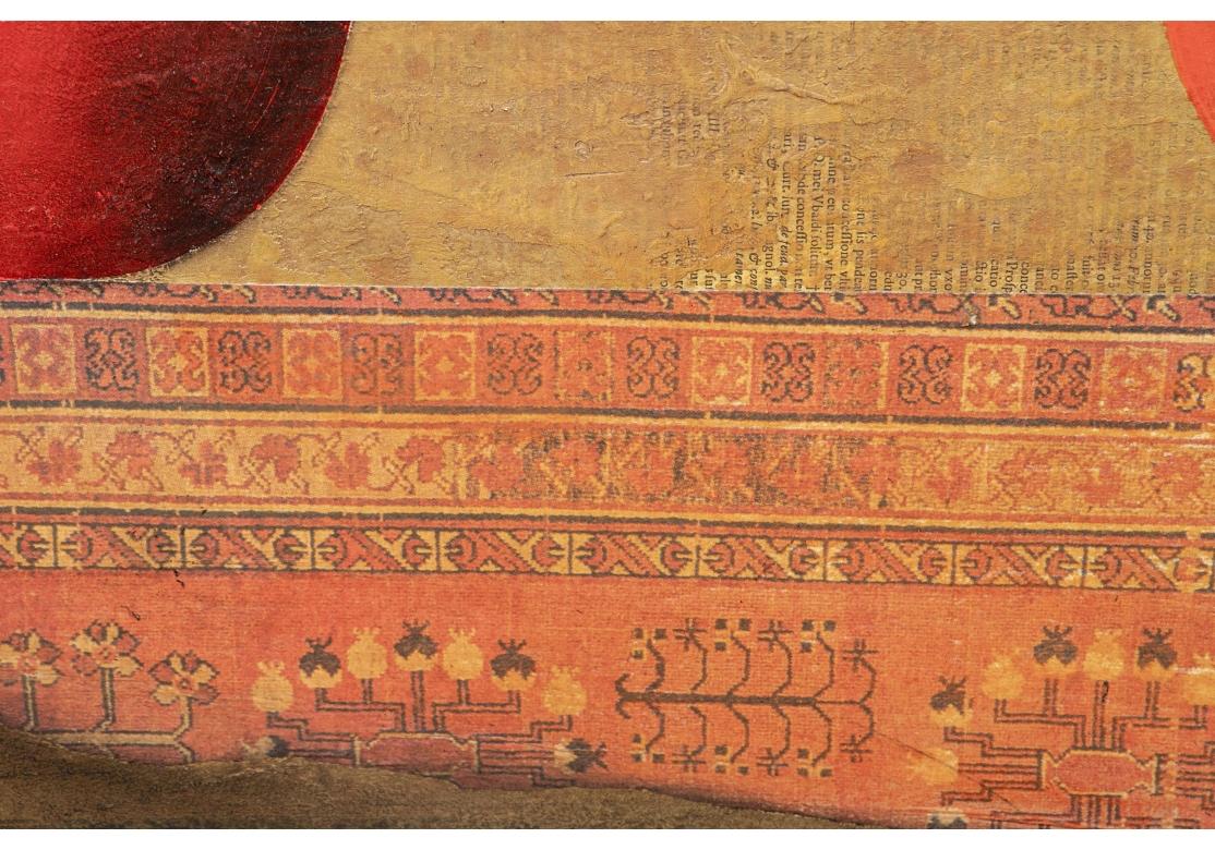 Gran obra contemporánea firmada de técnica mixta sobre tabla, manzanas y alfombras Madera en venta