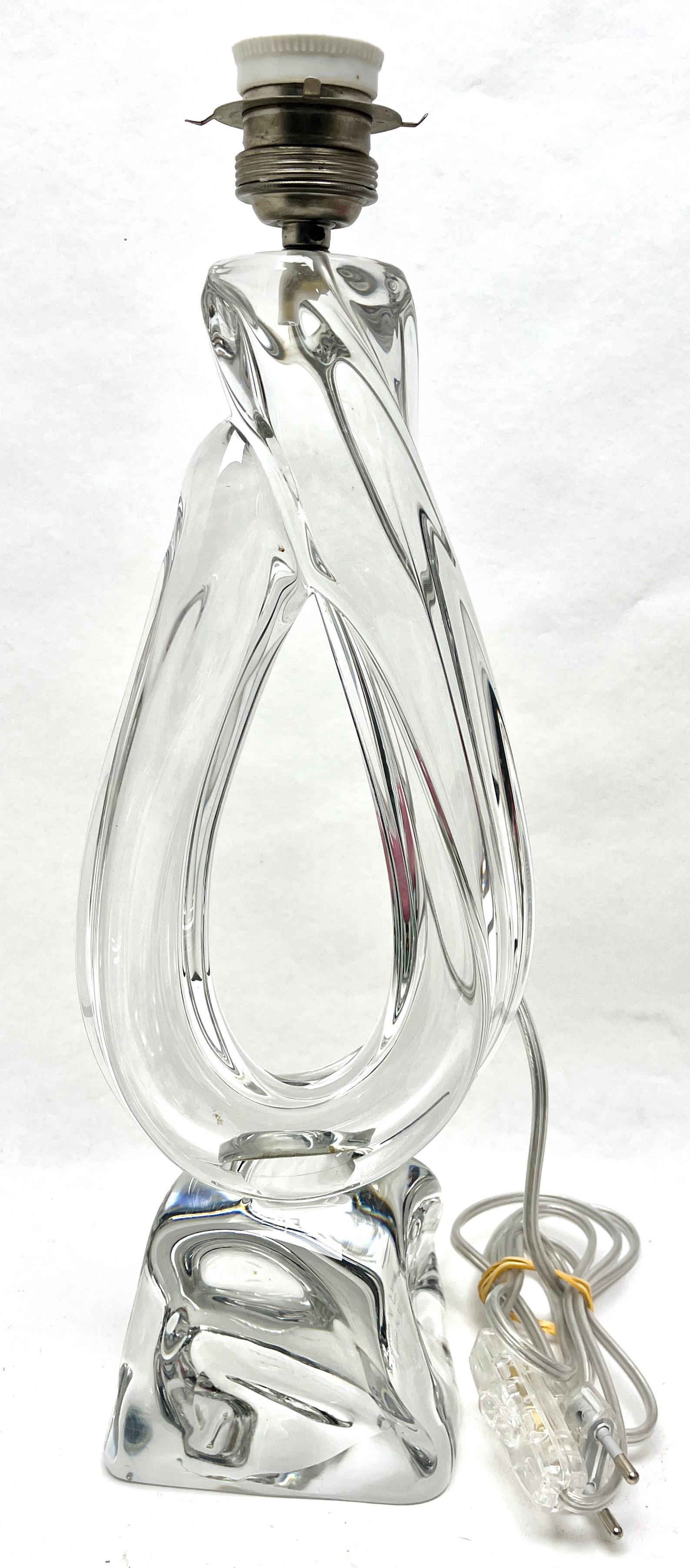 Large Signed Daum France Table Lamp a Thick Sommerso 'Clear Crystal Casing' 4
