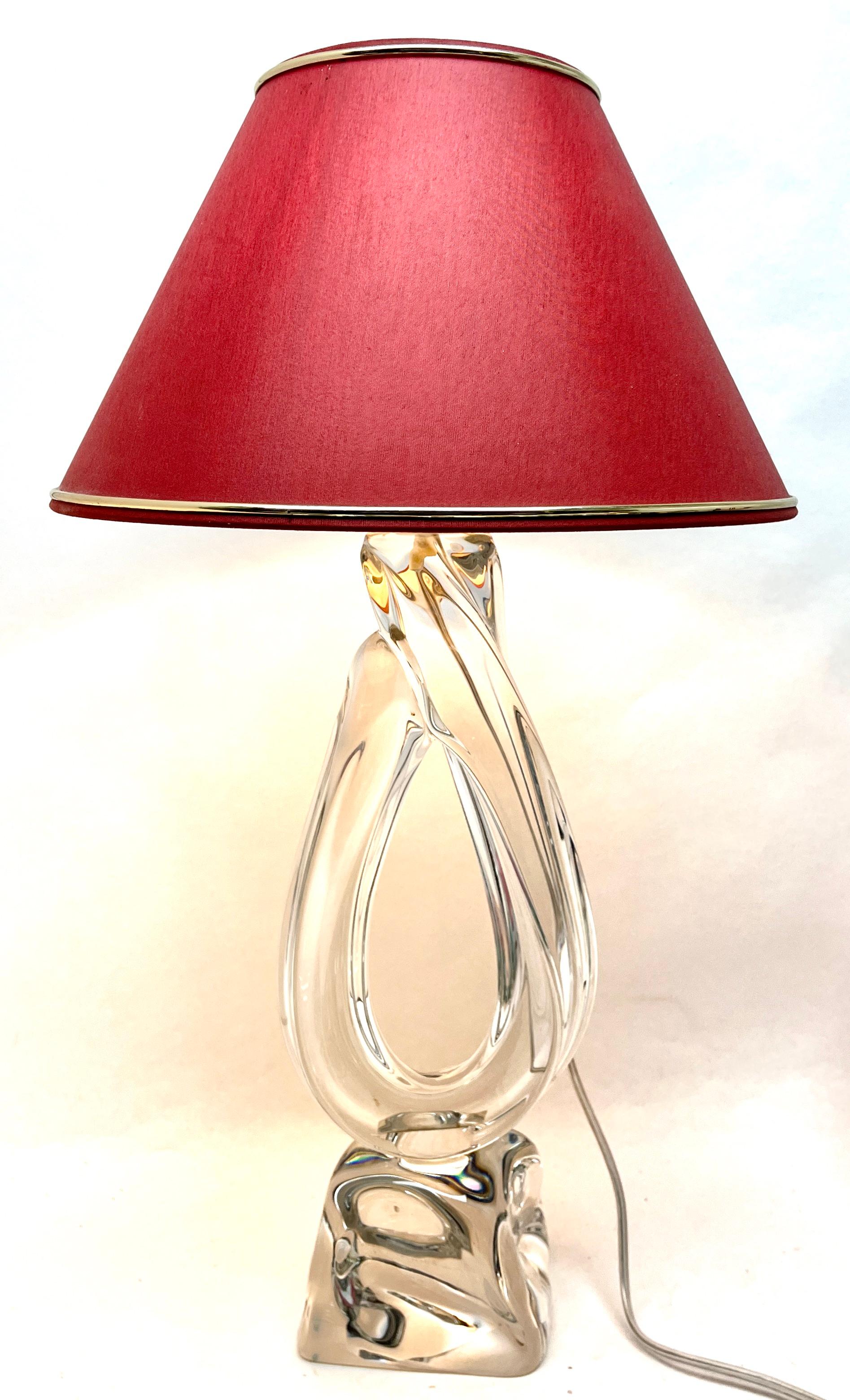 French Large Signed Daum France Table Lamp a Thick Sommerso 'Clear Crystal Casing'