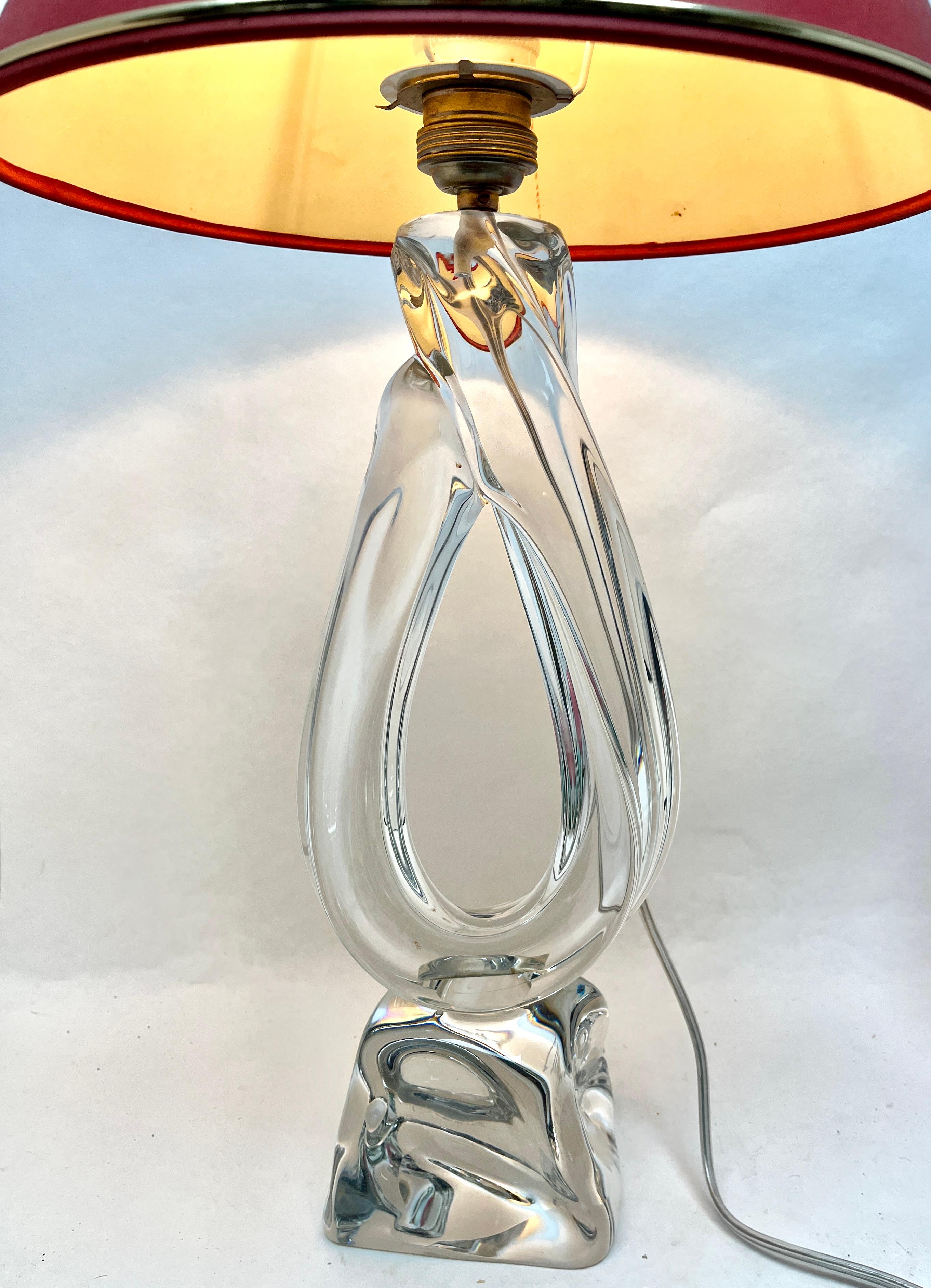 Hand-Crafted Large Signed Daum France Table Lamp a Thick Sommerso 'Clear Crystal Casing'
