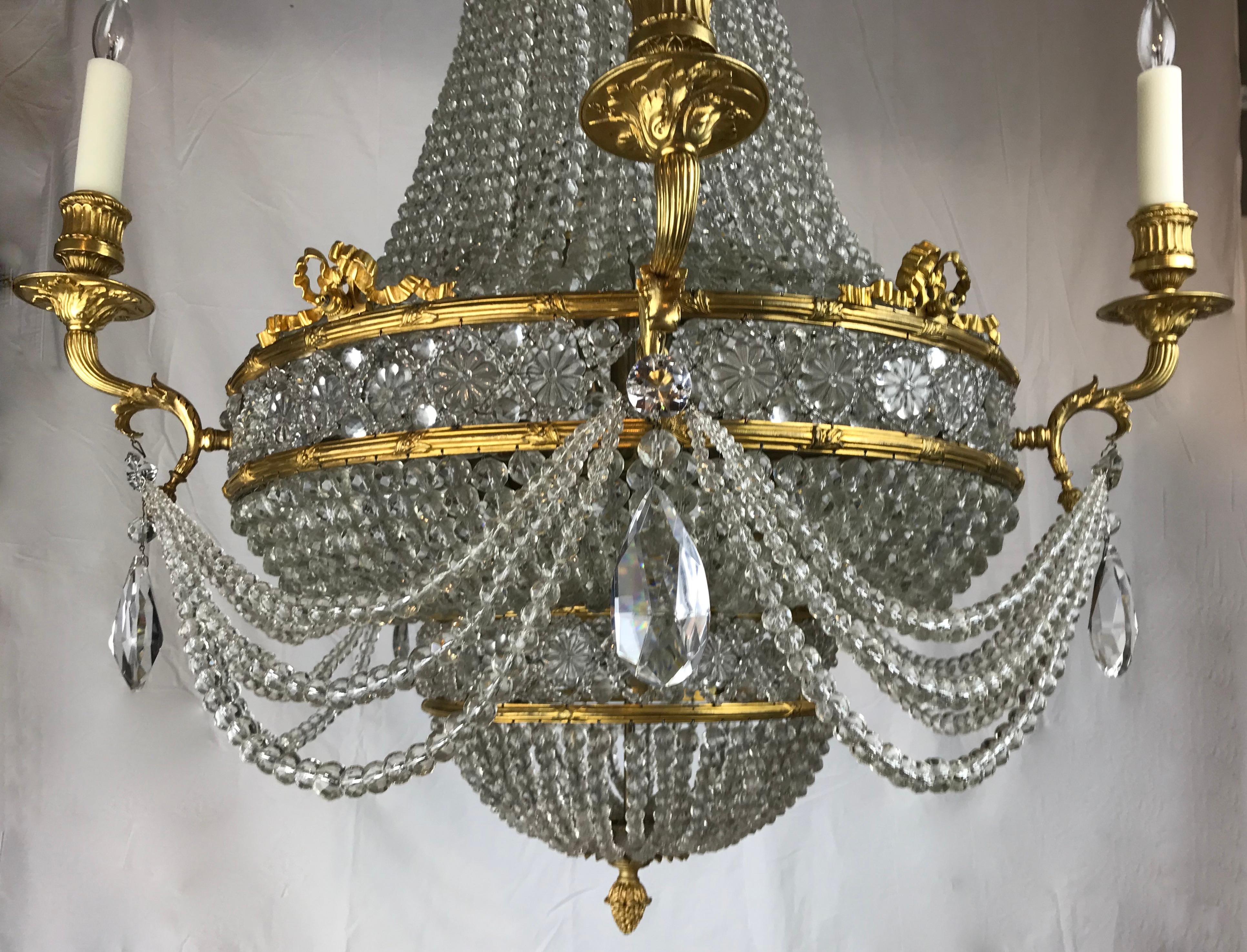 Large Signed E. F. Caldwell Bronze and Crystal Empire Style Chandelier For Sale 5