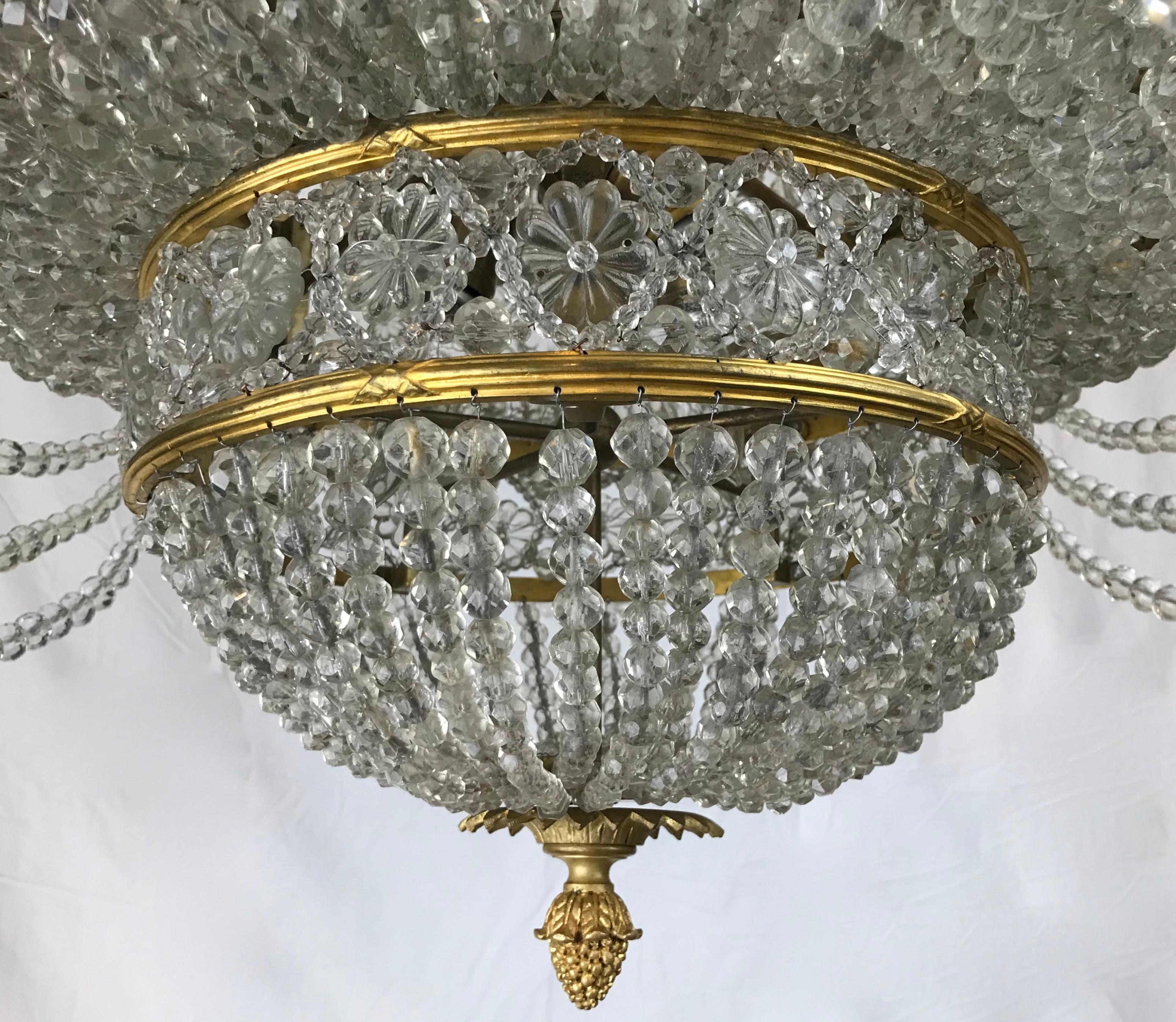 Large Signed E. F. Caldwell Bronze and Crystal Empire Style Chandelier For Sale 7