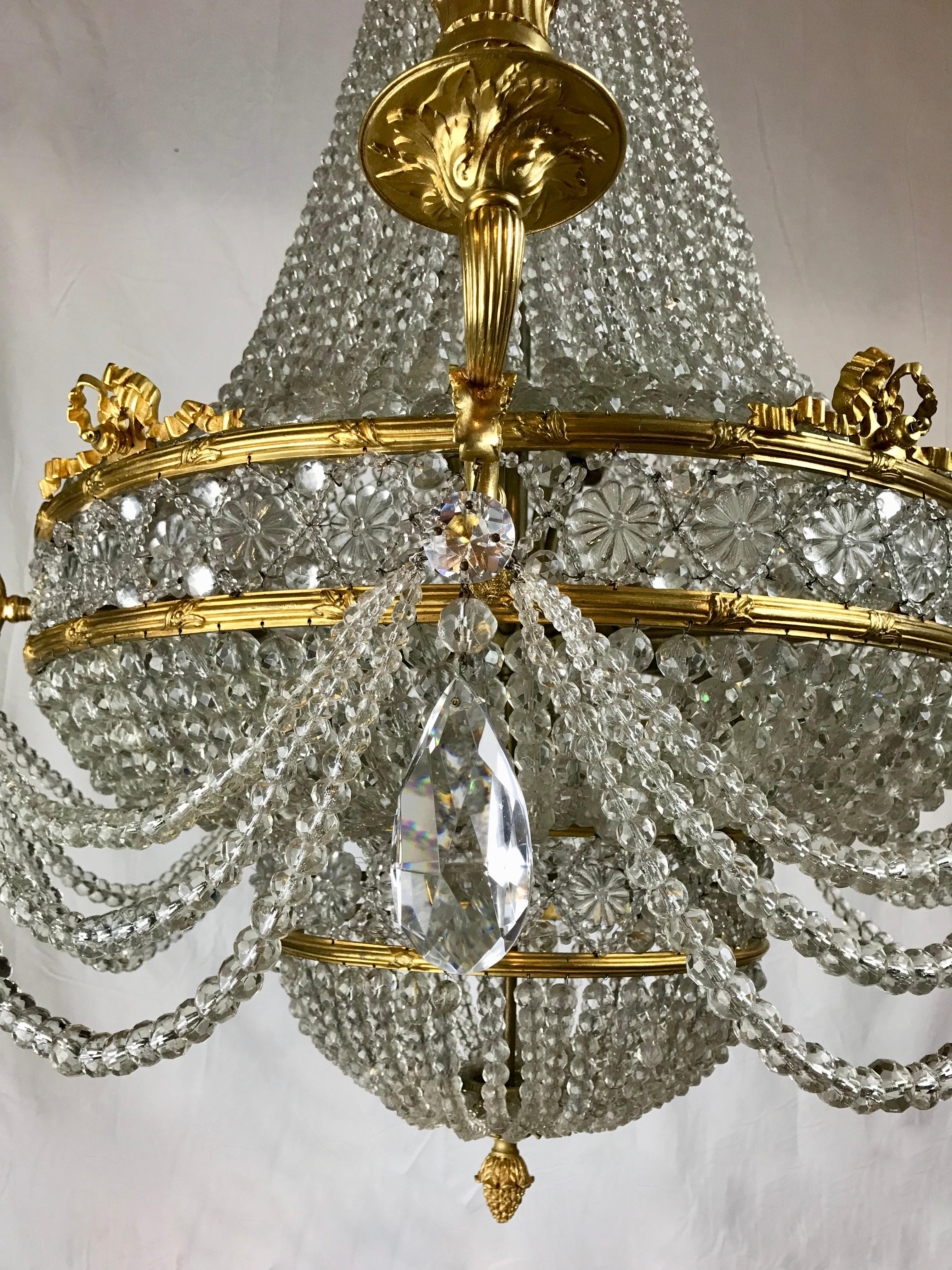 Late 19th Century Large Signed E. F. Caldwell Bronze and Crystal Empire Style Chandelier For Sale