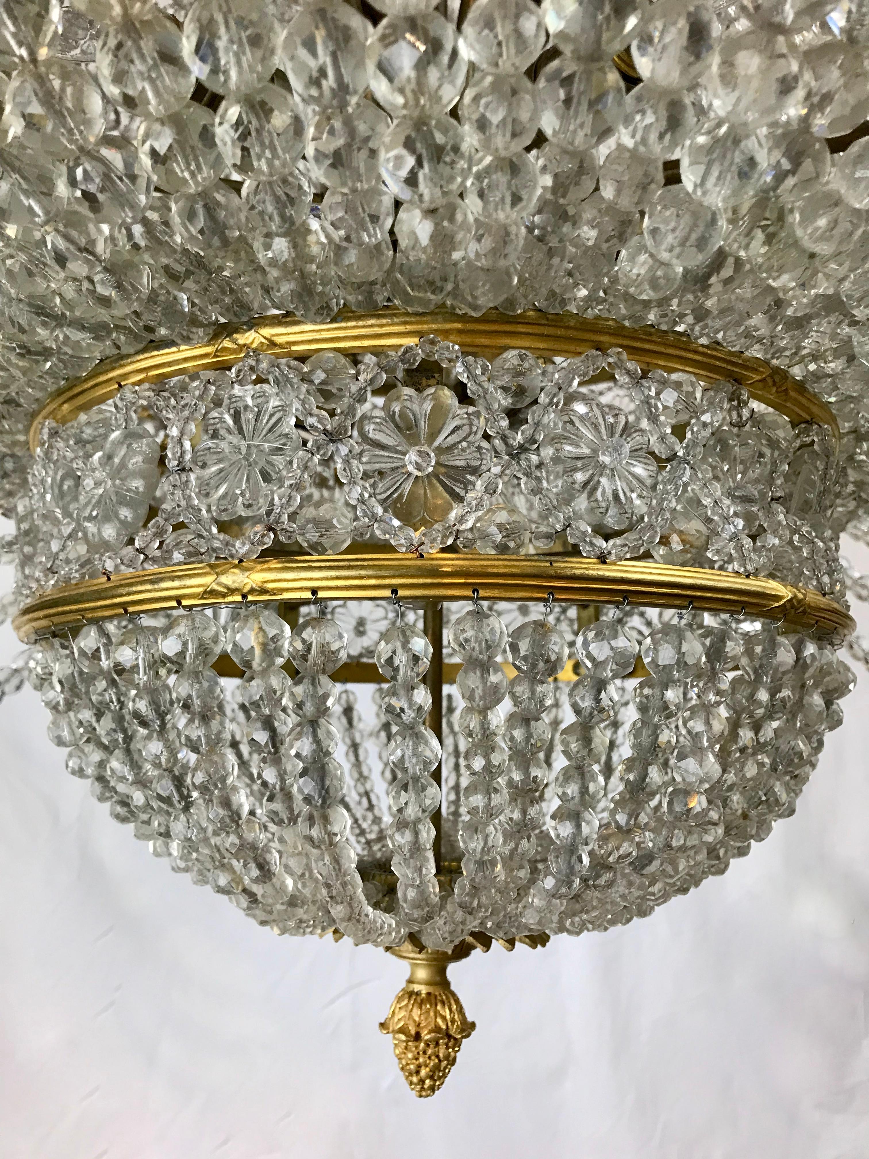 Large Signed E. F. Caldwell Bronze and Crystal Empire Style Chandelier For Sale 1
