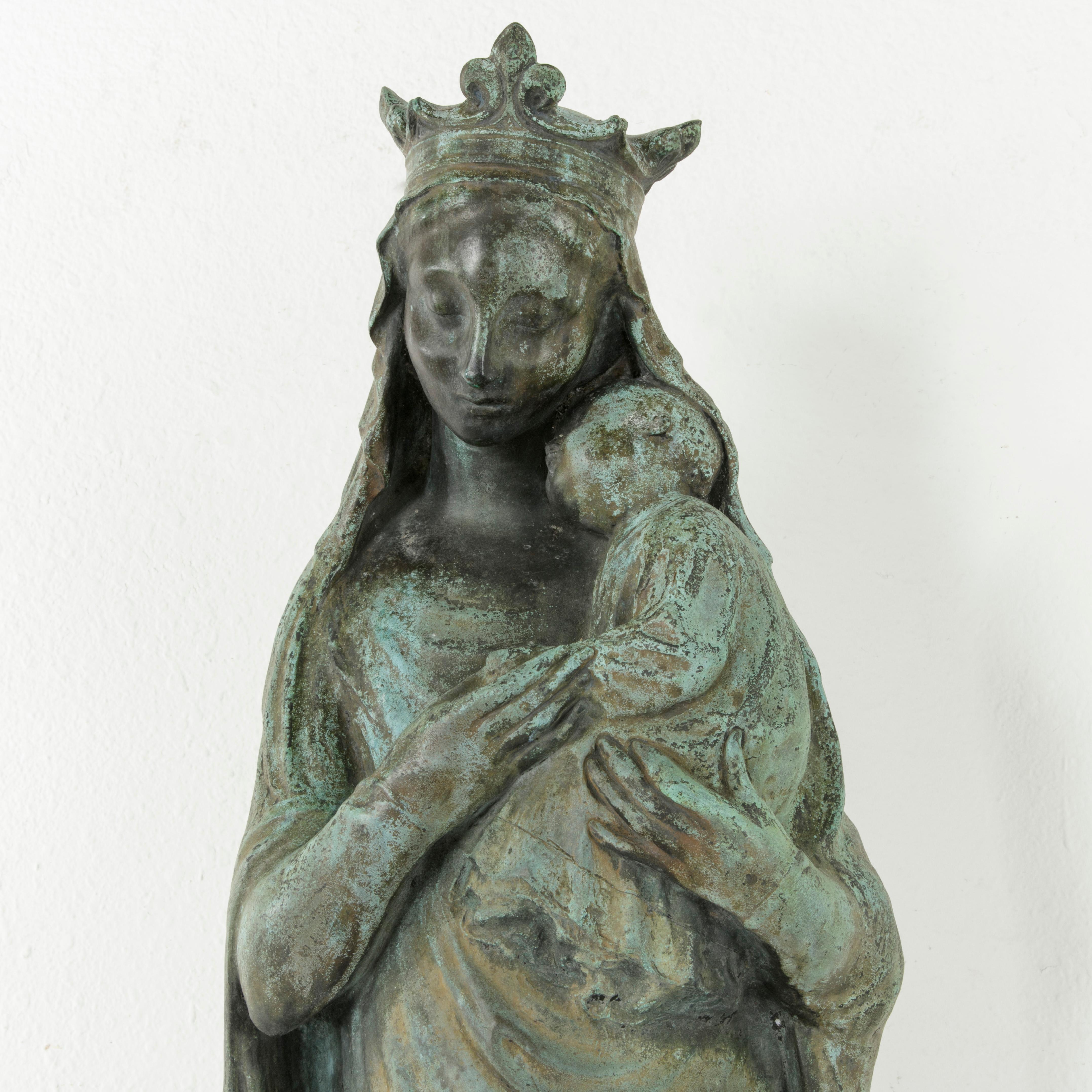 Large Signed Early 20th Century French Bronze Sculpture of Madonna and Child 5
