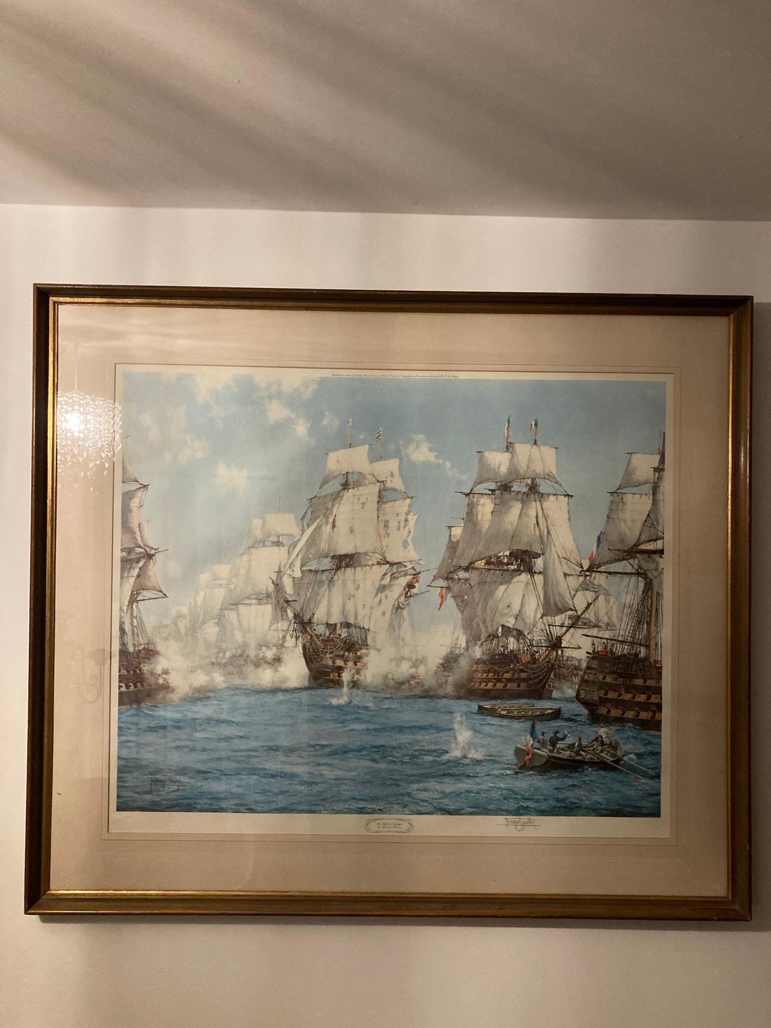 Gran Cuadro Firmado Batalla de Trafalger por Montague Dawson. Victoriano temprano en venta