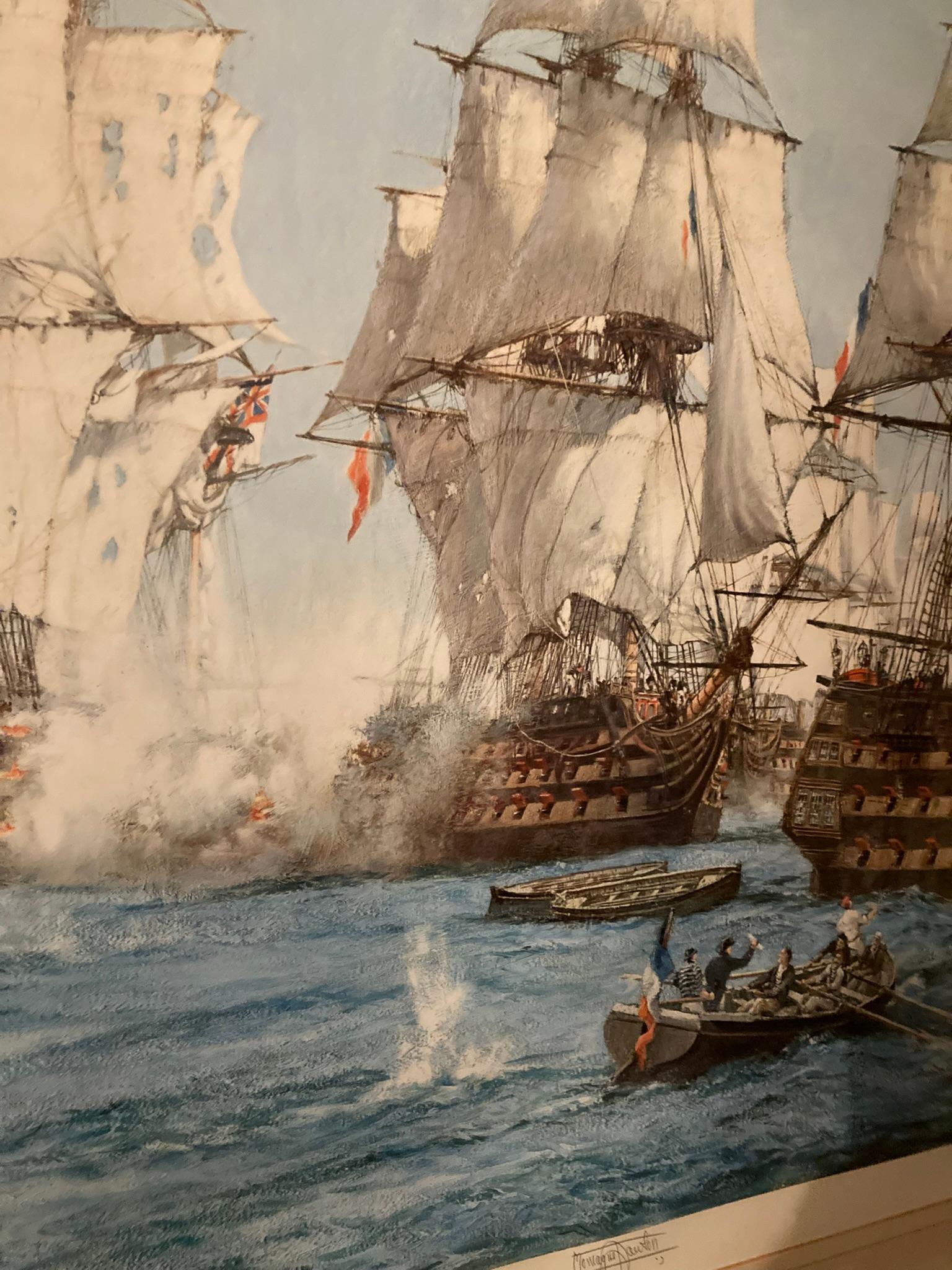 Gran Cuadro Firmado Batalla de Trafalger por Montague Dawson. Británico en venta